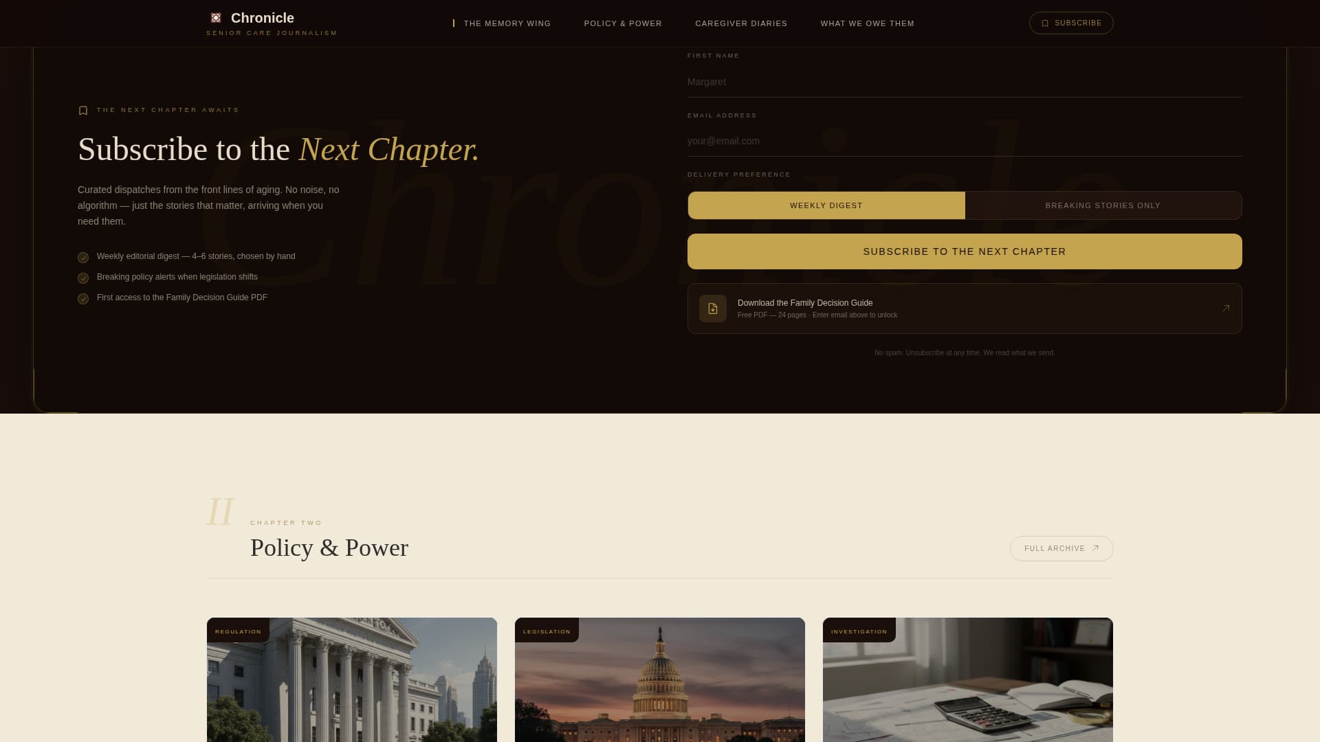 Chronicle - Compelling Senior Care Landing Page Template