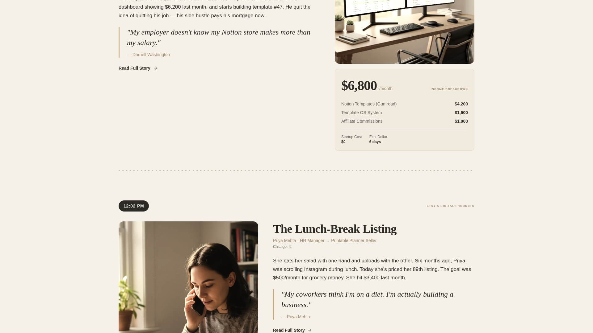 Hustle - Editorial Sidehustle Landing Page Template