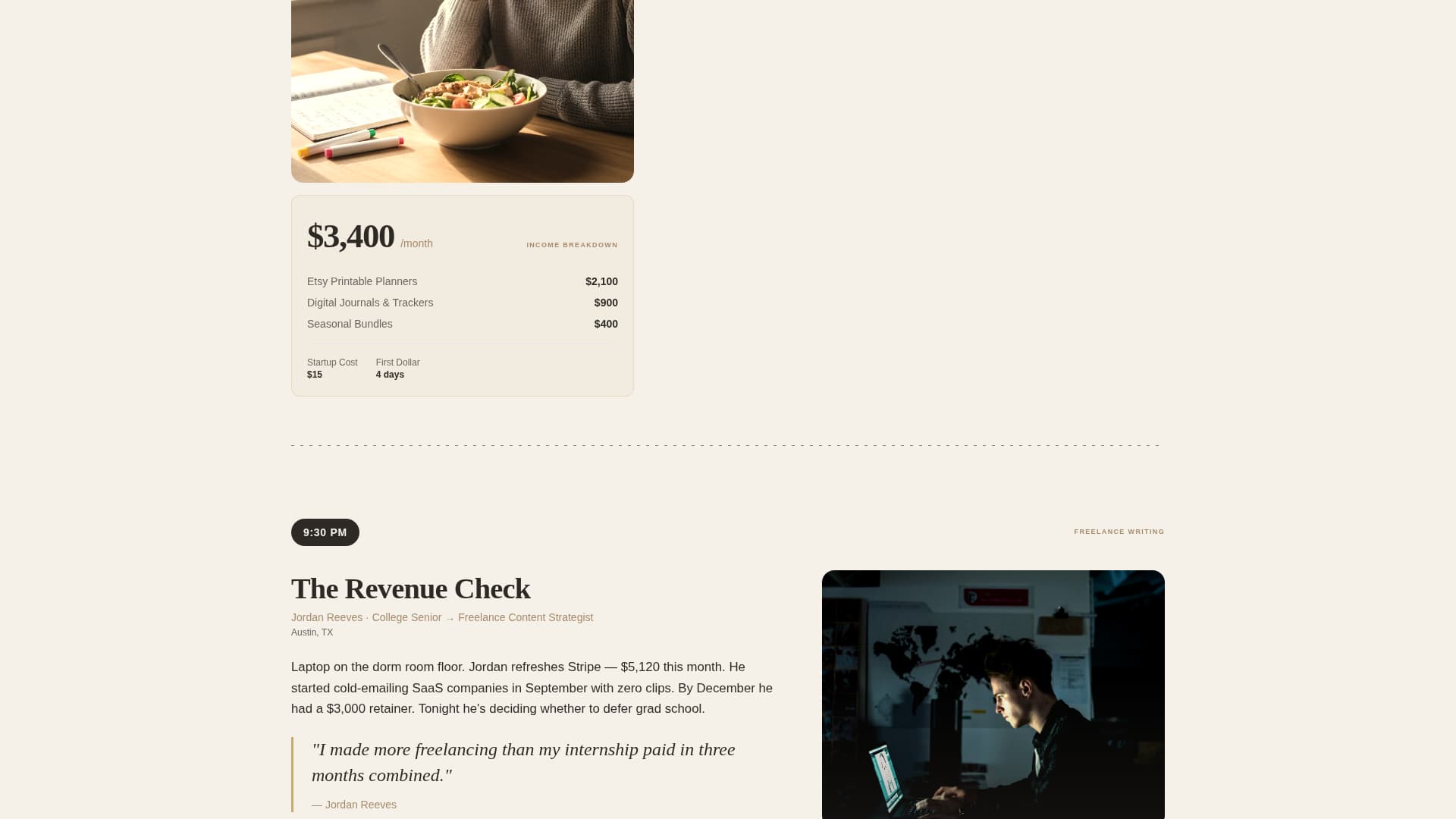 Hustle - Editorial Sidehustle Landing Page Template