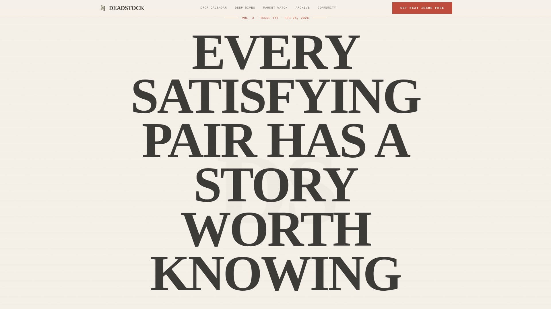 Deadstock - Authoritative Sneaker Newsletter Landing Page Template