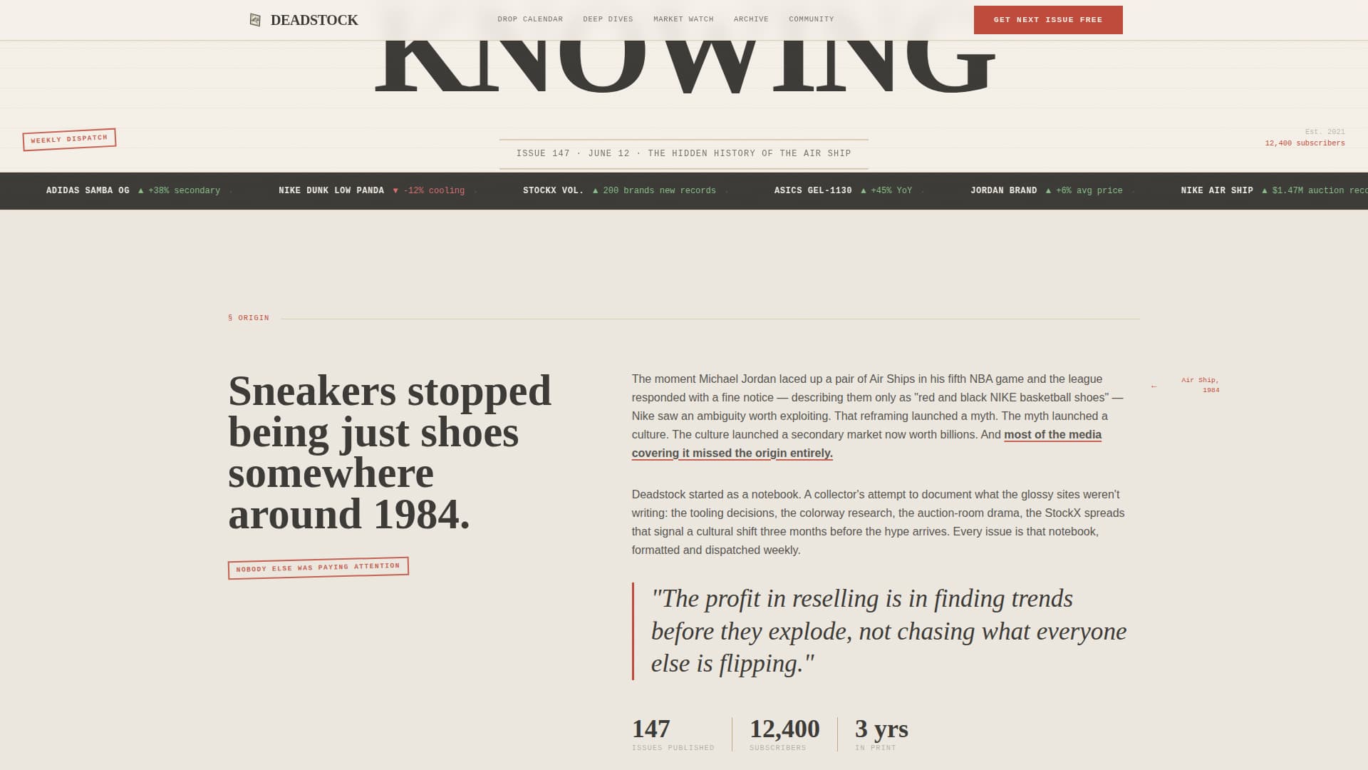 Deadstock - Authoritative Sneaker Newsletter Landing Page Template