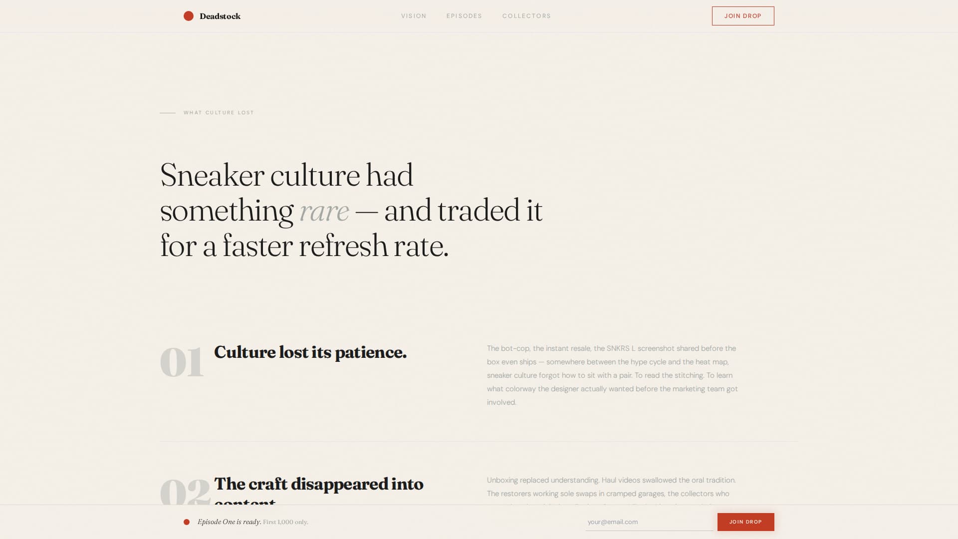 Deadstock - Mindful Sneaker Landing Page Template