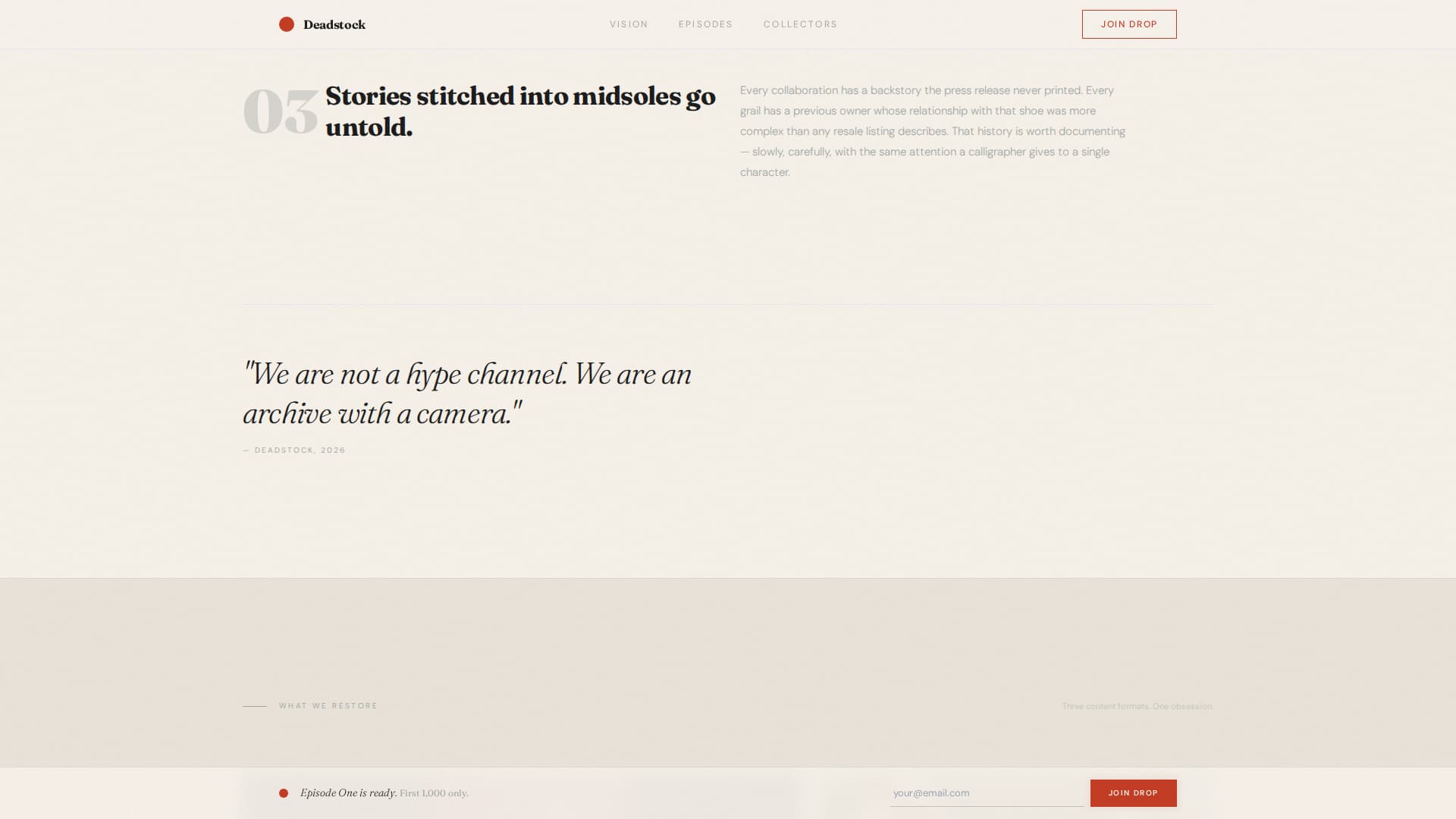 Deadstock - Mindful Sneaker Landing Page Template
