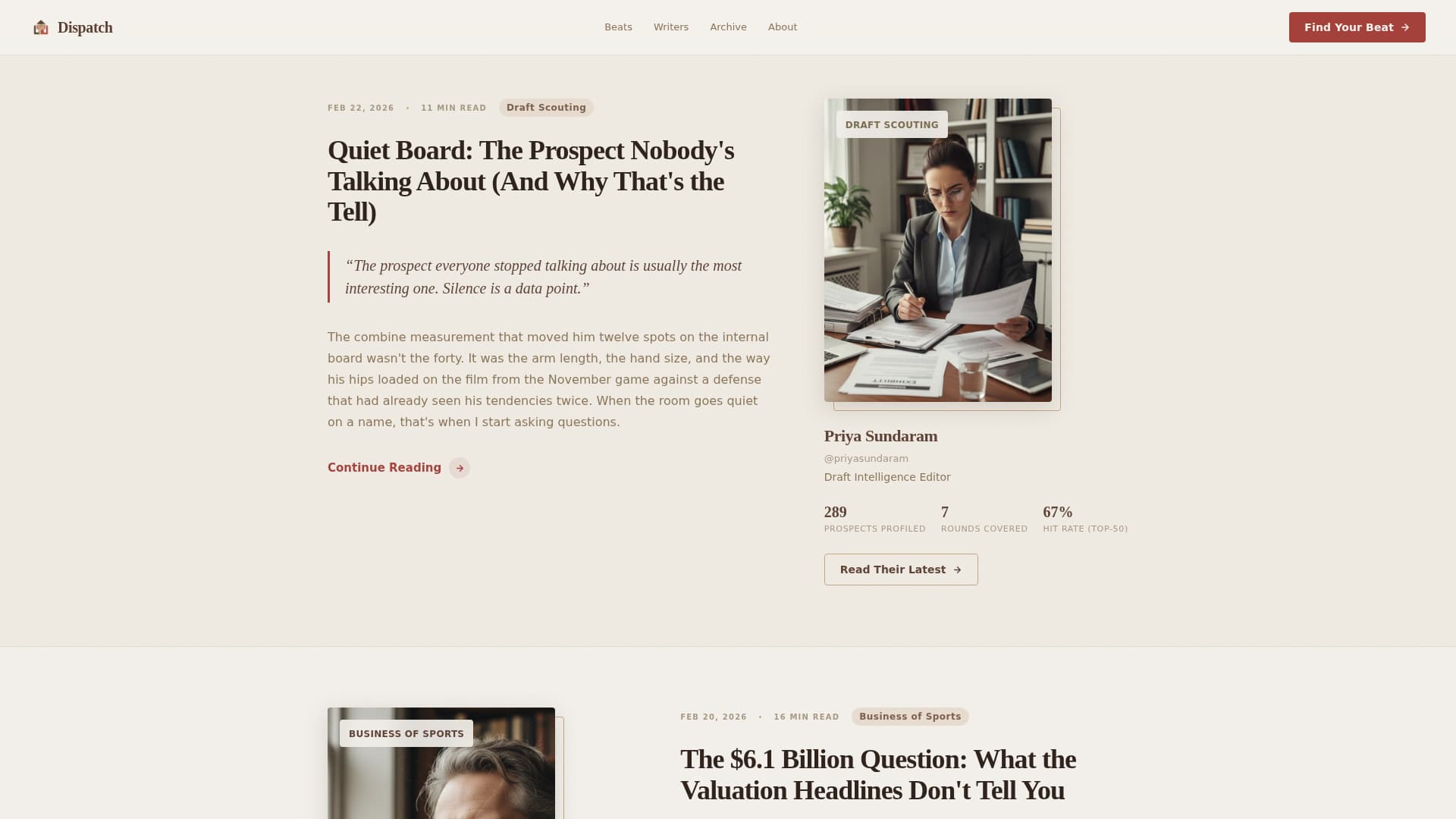Dispatch - Authoritative Sportsanalysis Landing Page Template