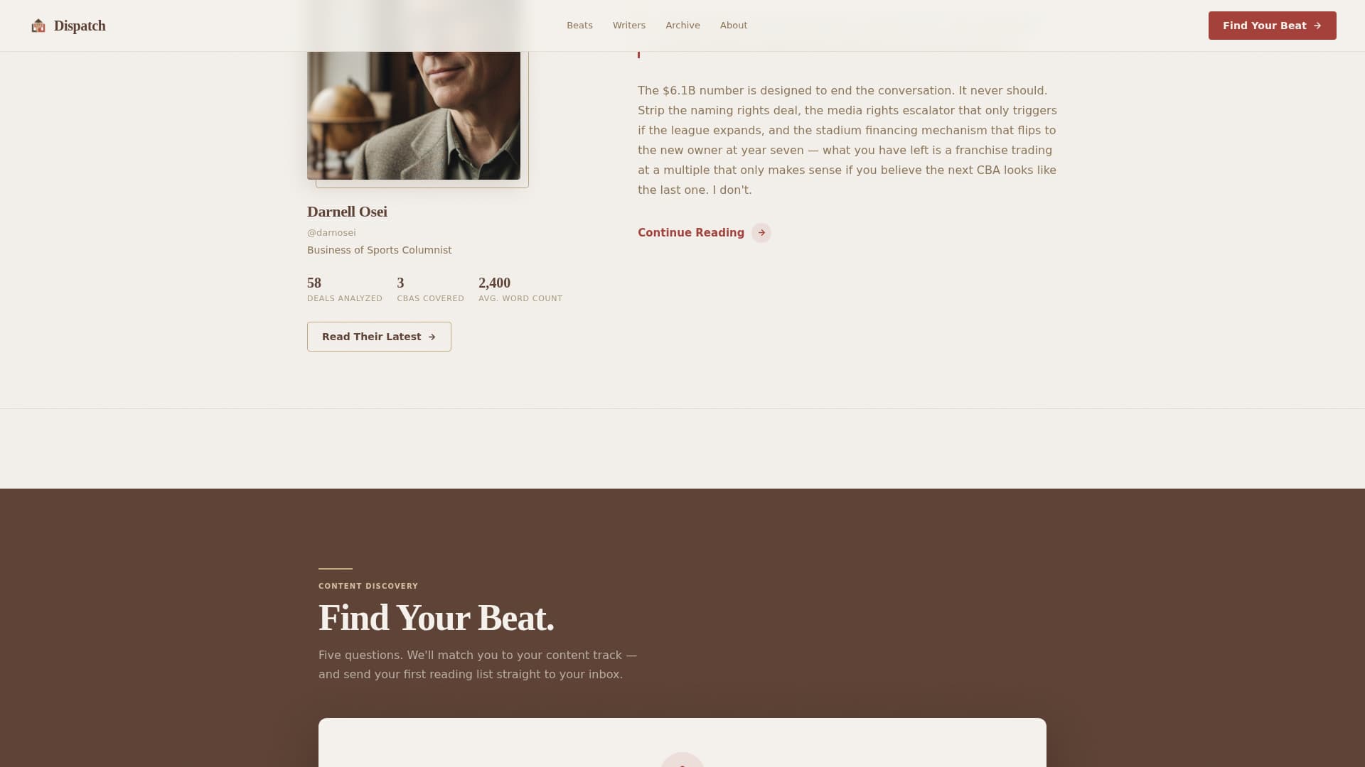 Dispatch - Authoritative Sportsanalysis Landing Page Template