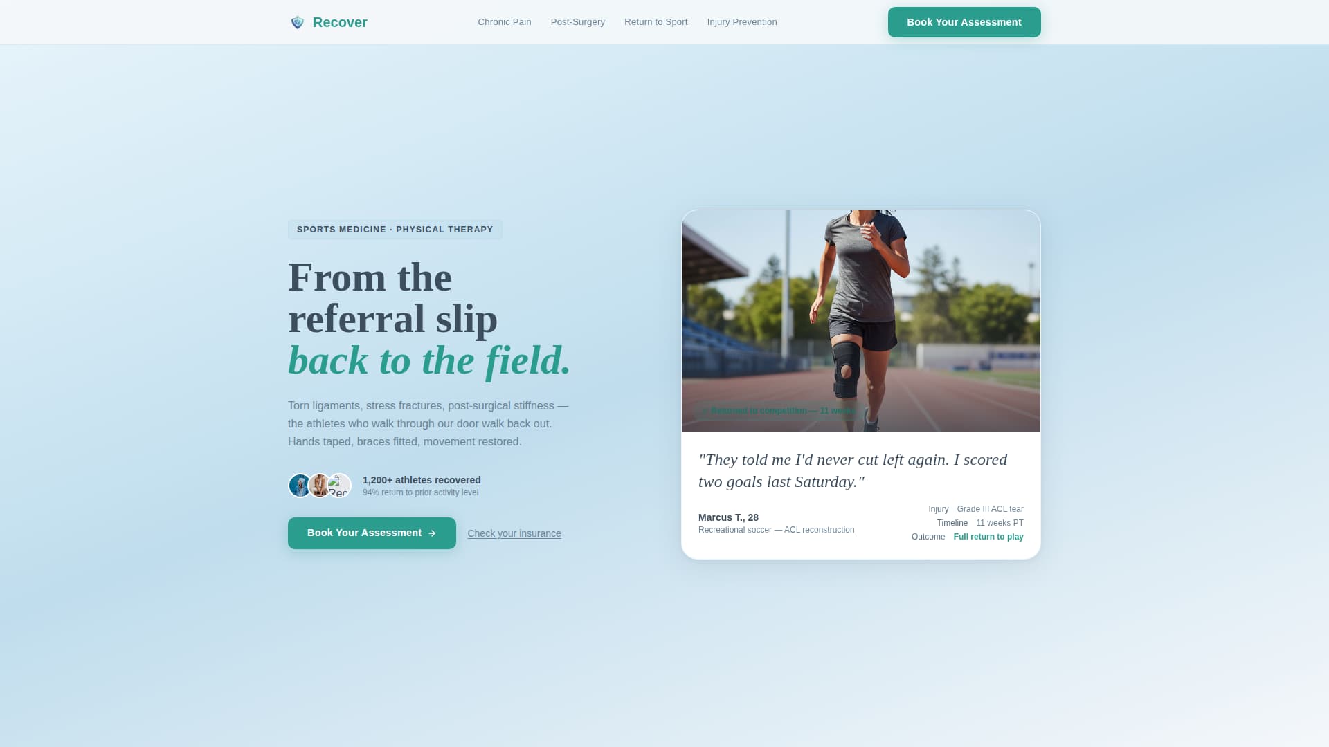 Recover - Trusted Sportsmedicine Landing Page Template