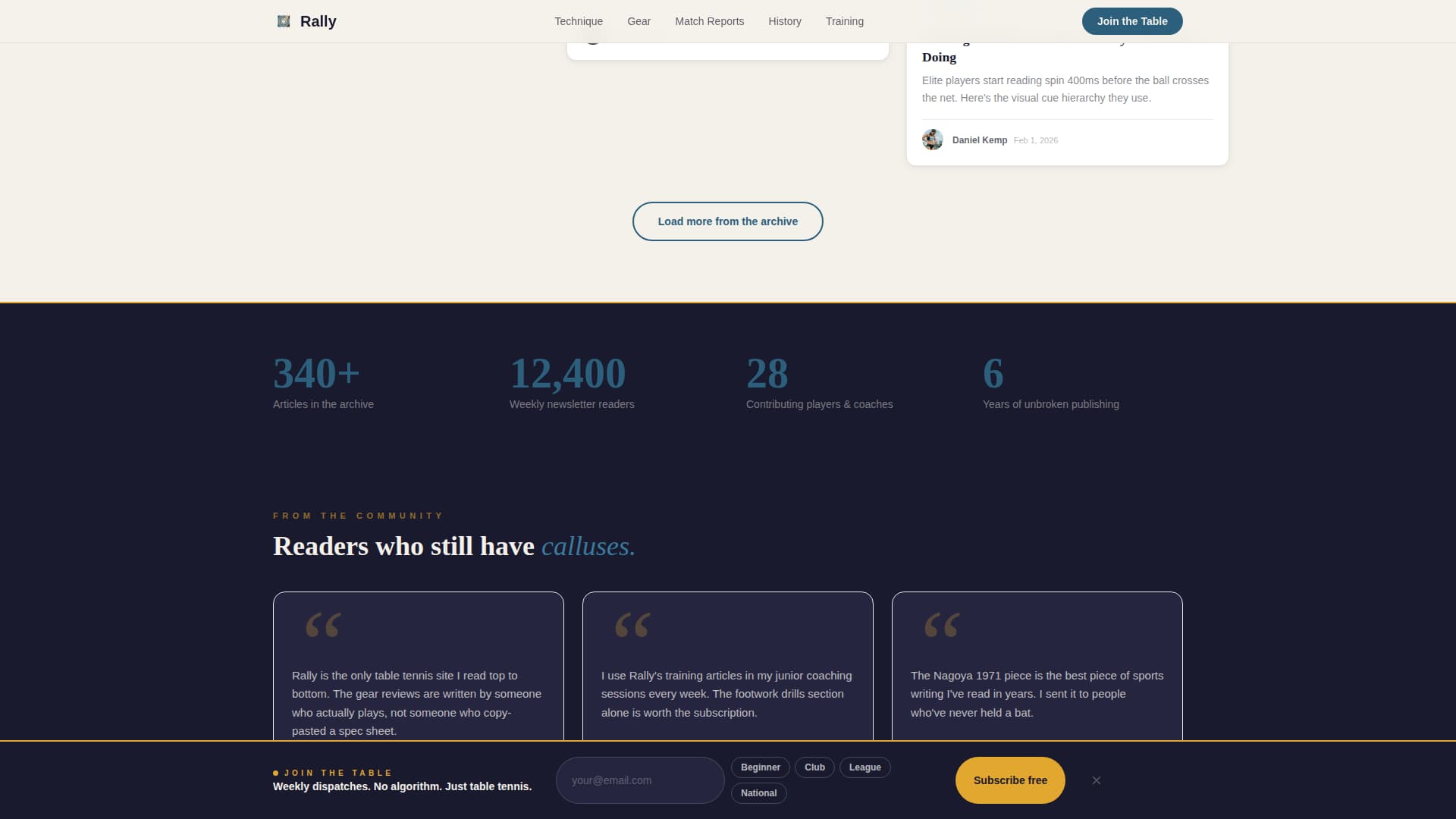 Rally - Heritage Tabletennis Landing Page Template