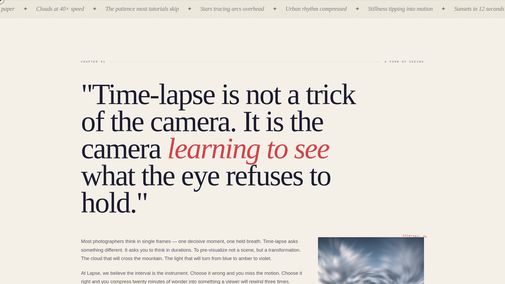Lapse - Cinematic Timelapse Landing Page Template