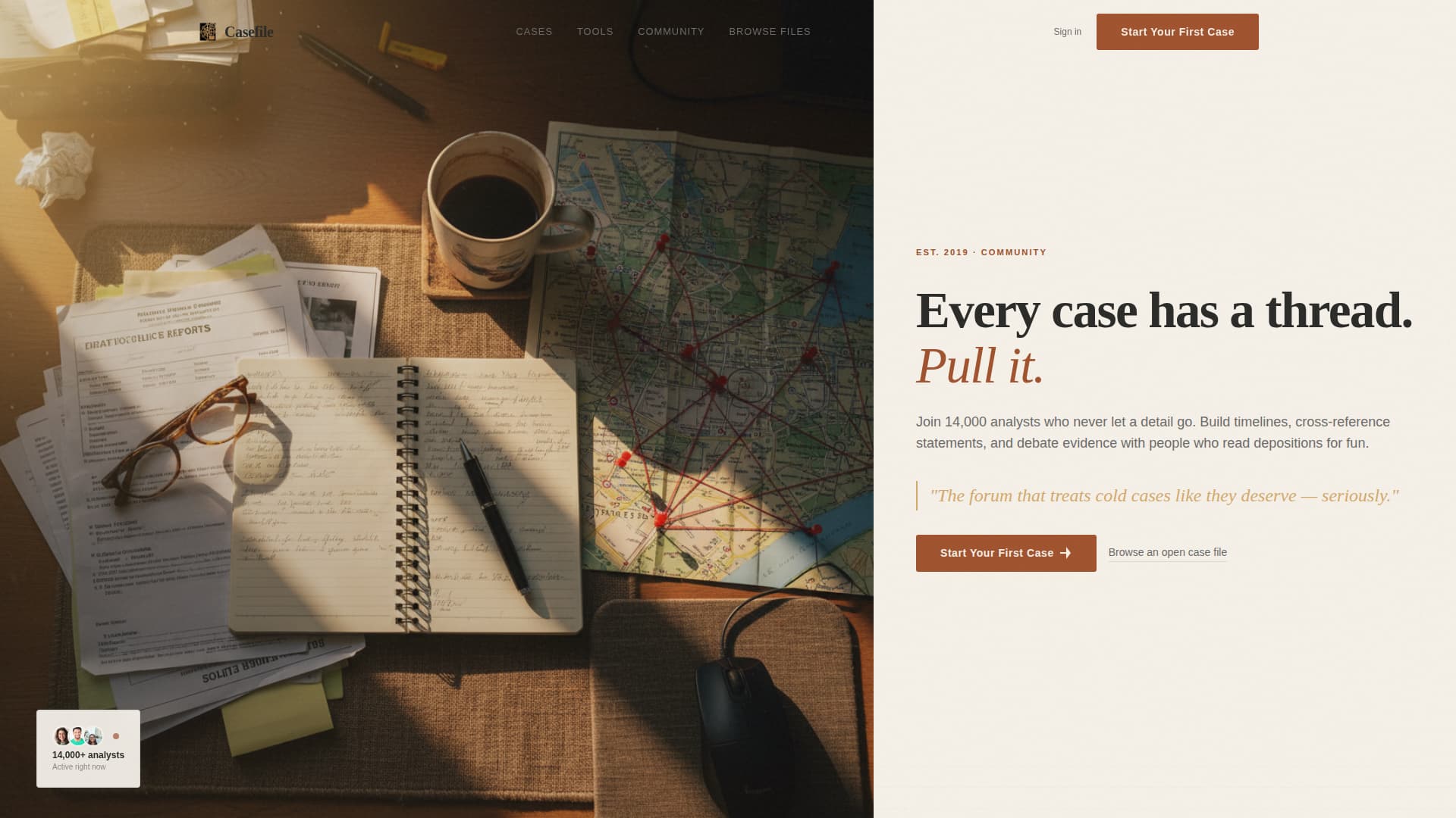Casefile — Gripping Cold Case Investigation Landing Page Template