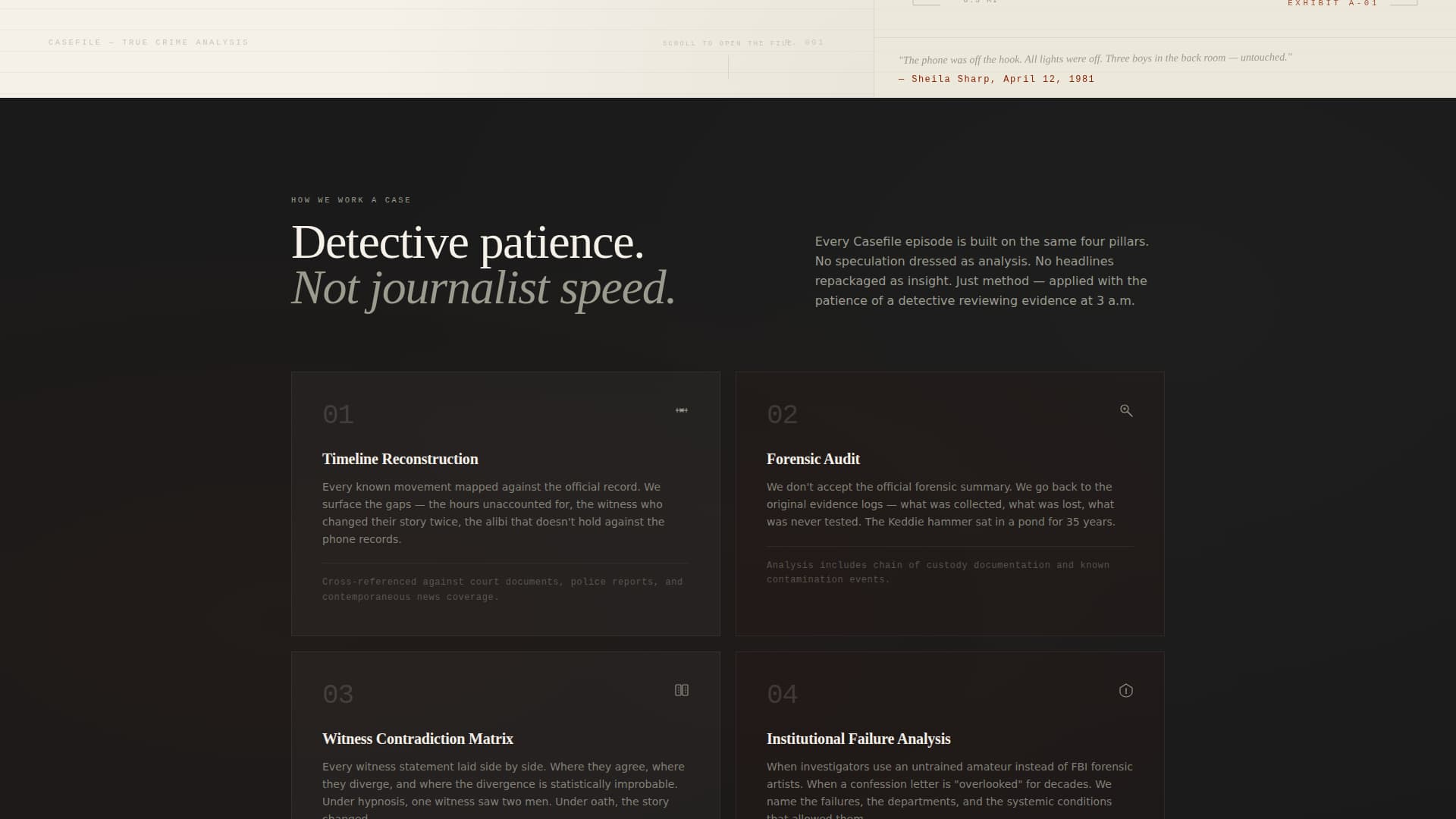 Casefile — Captivating Crime Documentary Landing Page Template