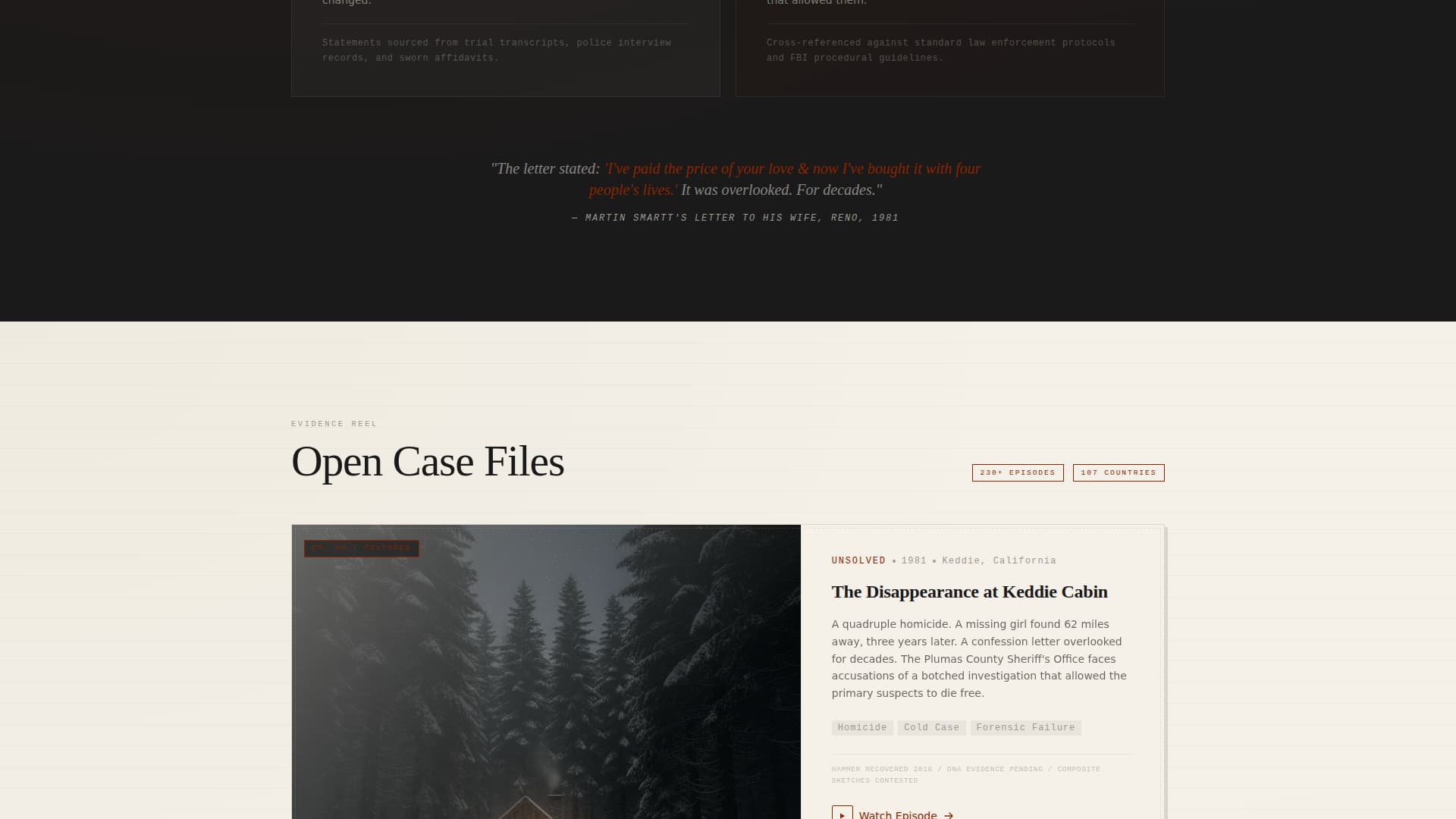 Casefile — Captivating Crime Documentary Landing Page Template