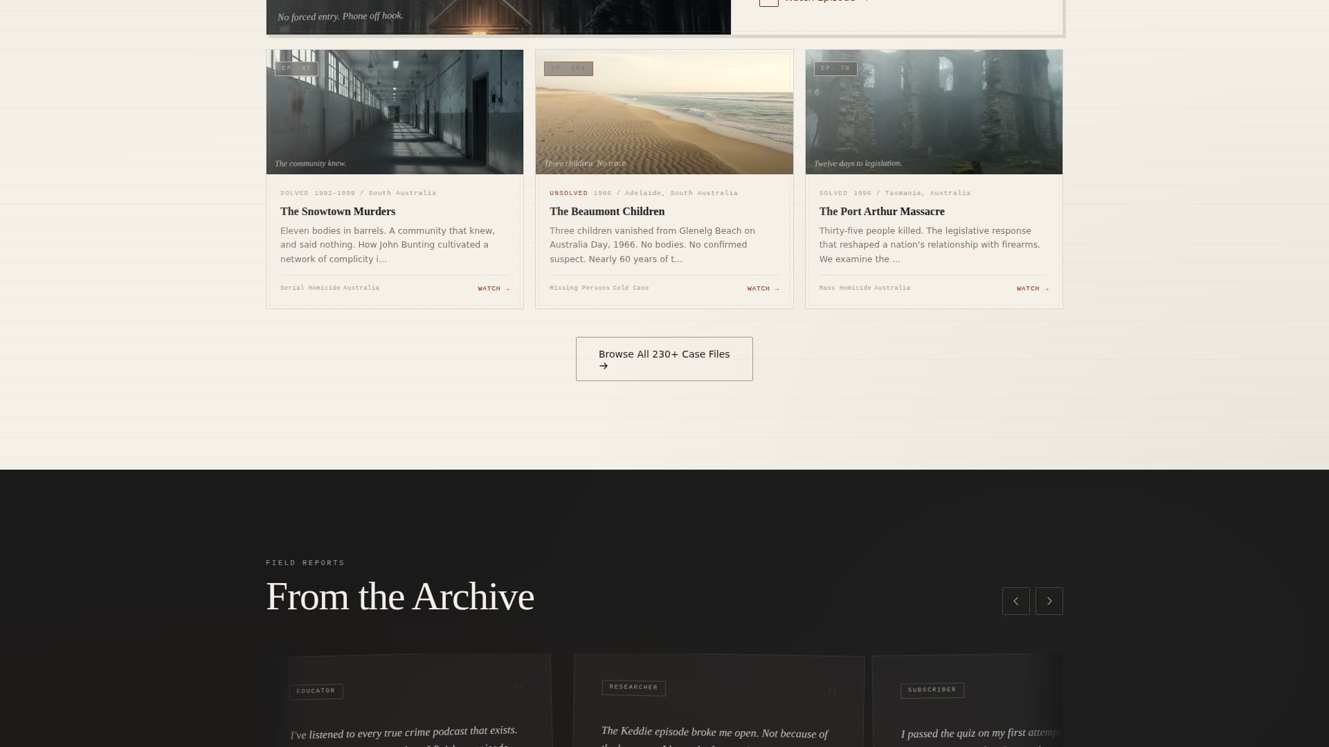 Casefile — Captivating Crime Documentary Landing Page Template