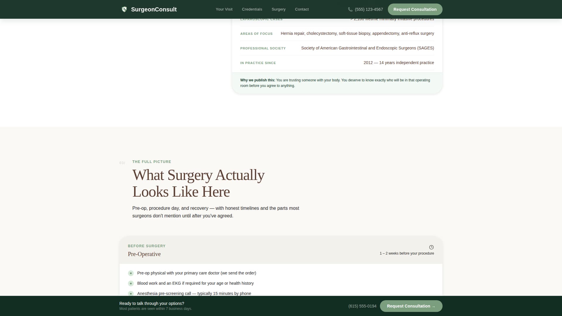 Surgeon (General) Booking Website Template