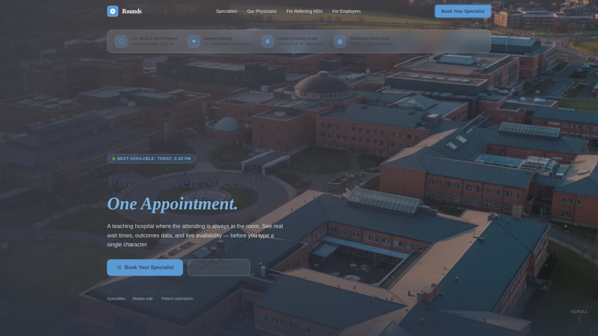 Rounds - Trusted Teachinghospital Landing Page Template