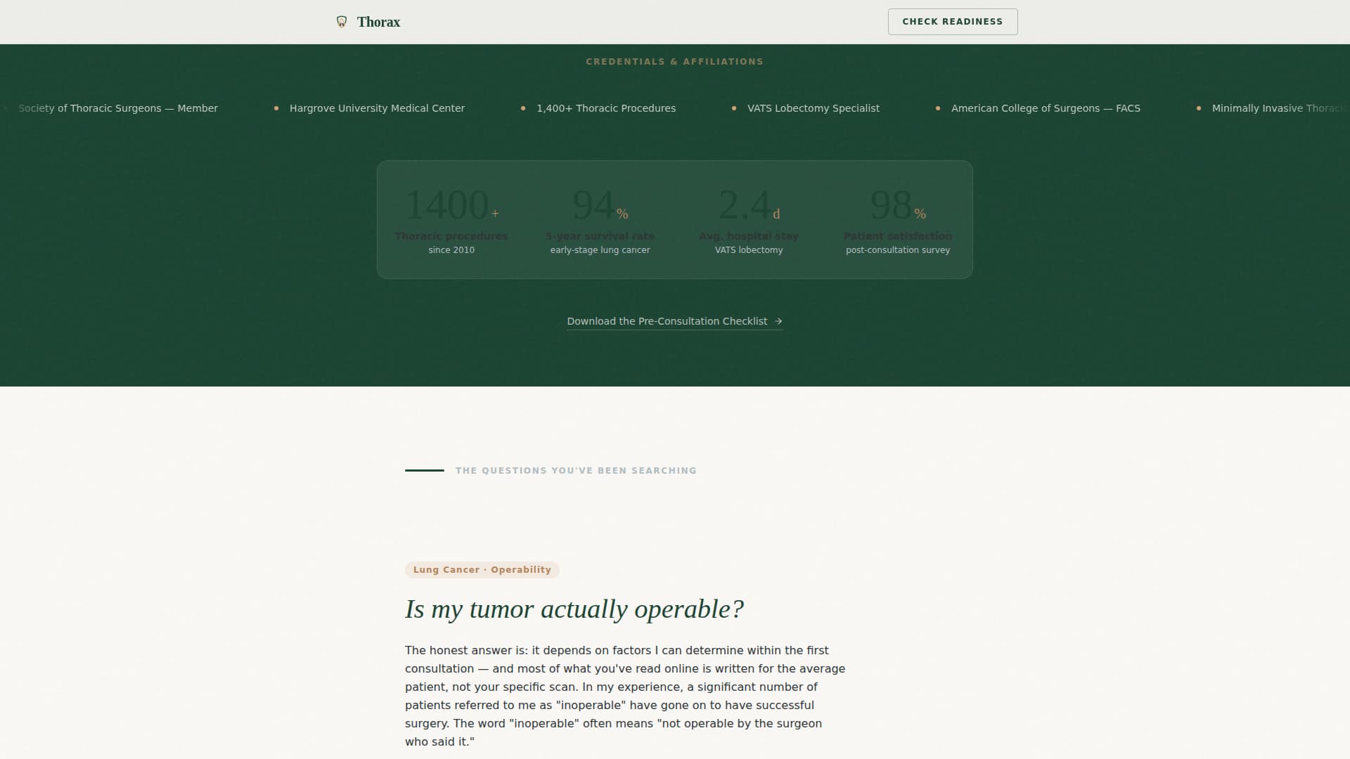 Thorax - Trusted Thoracicsurgeon Landing Page Template