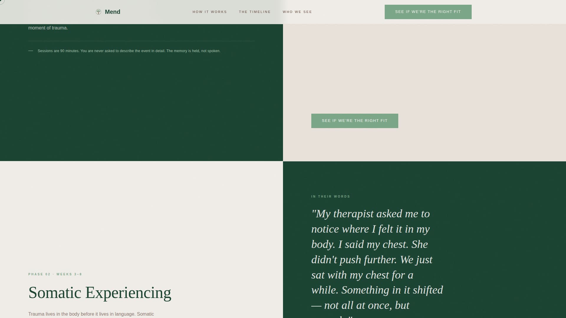 Mend - Restorative Traumacenter Landing Page Template