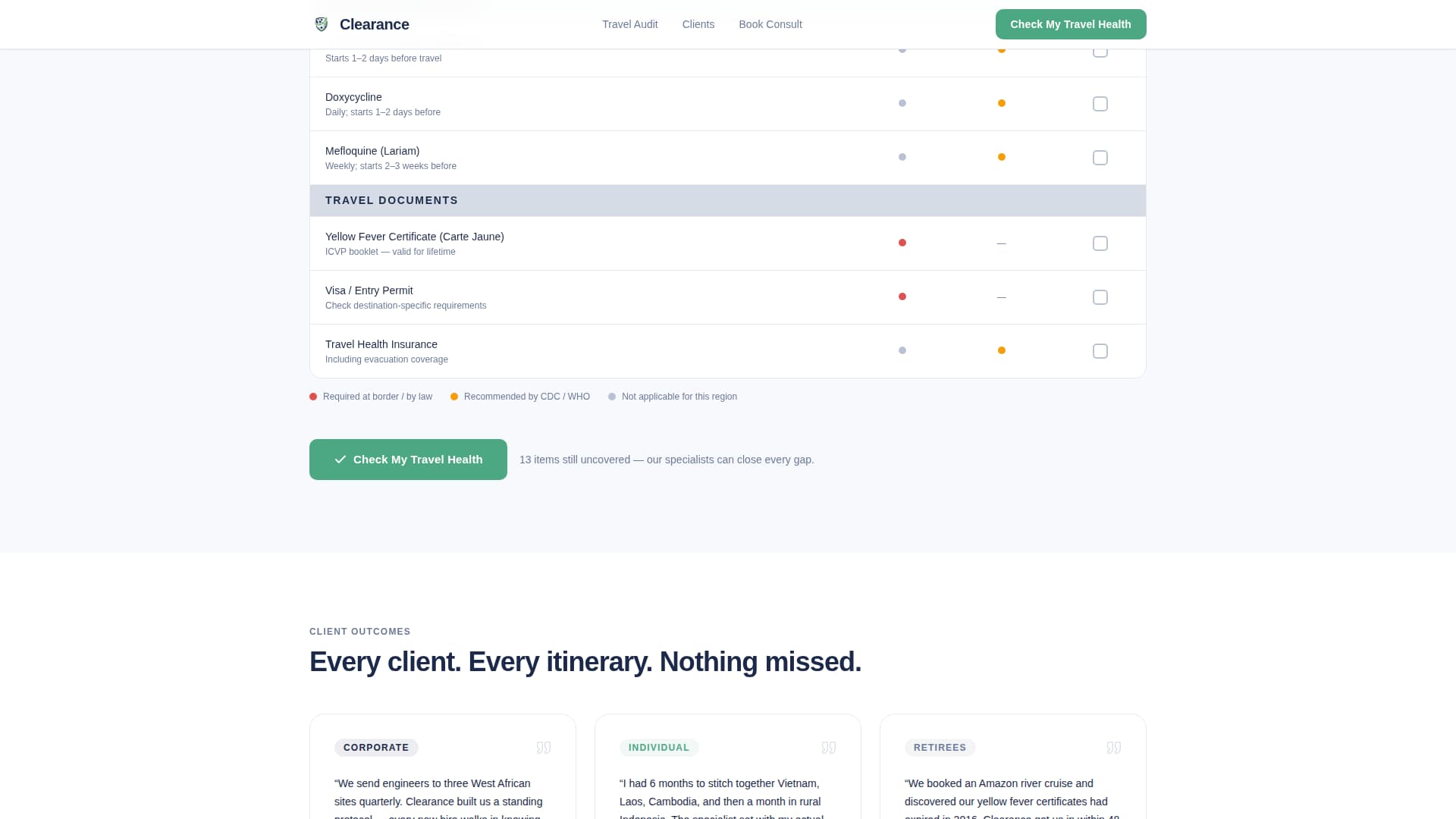 Travel Medicine Clinic Website Template with Destination Health Audit