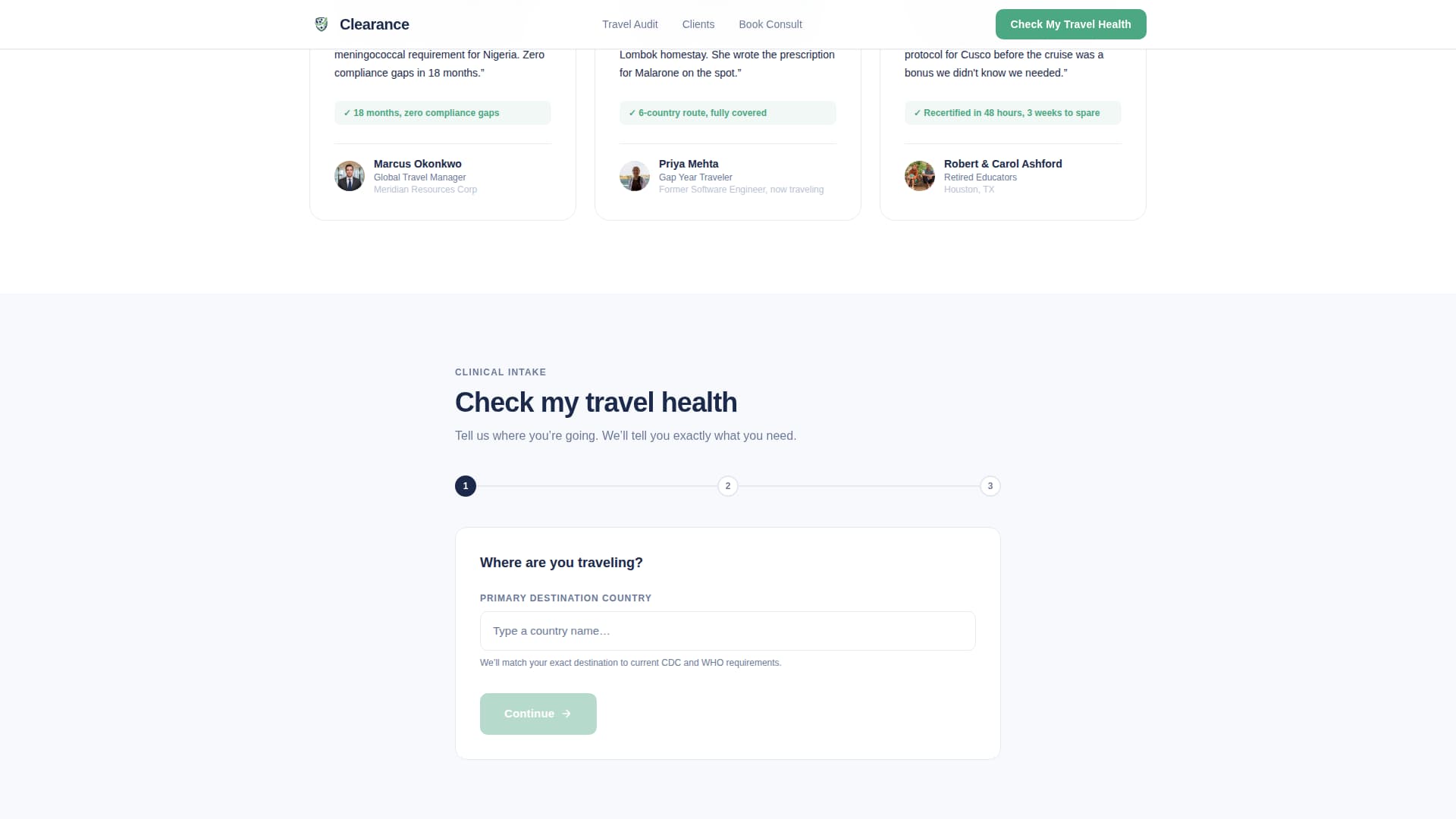 Travel Medicine Clinic Website Template with Destination Health Audit
