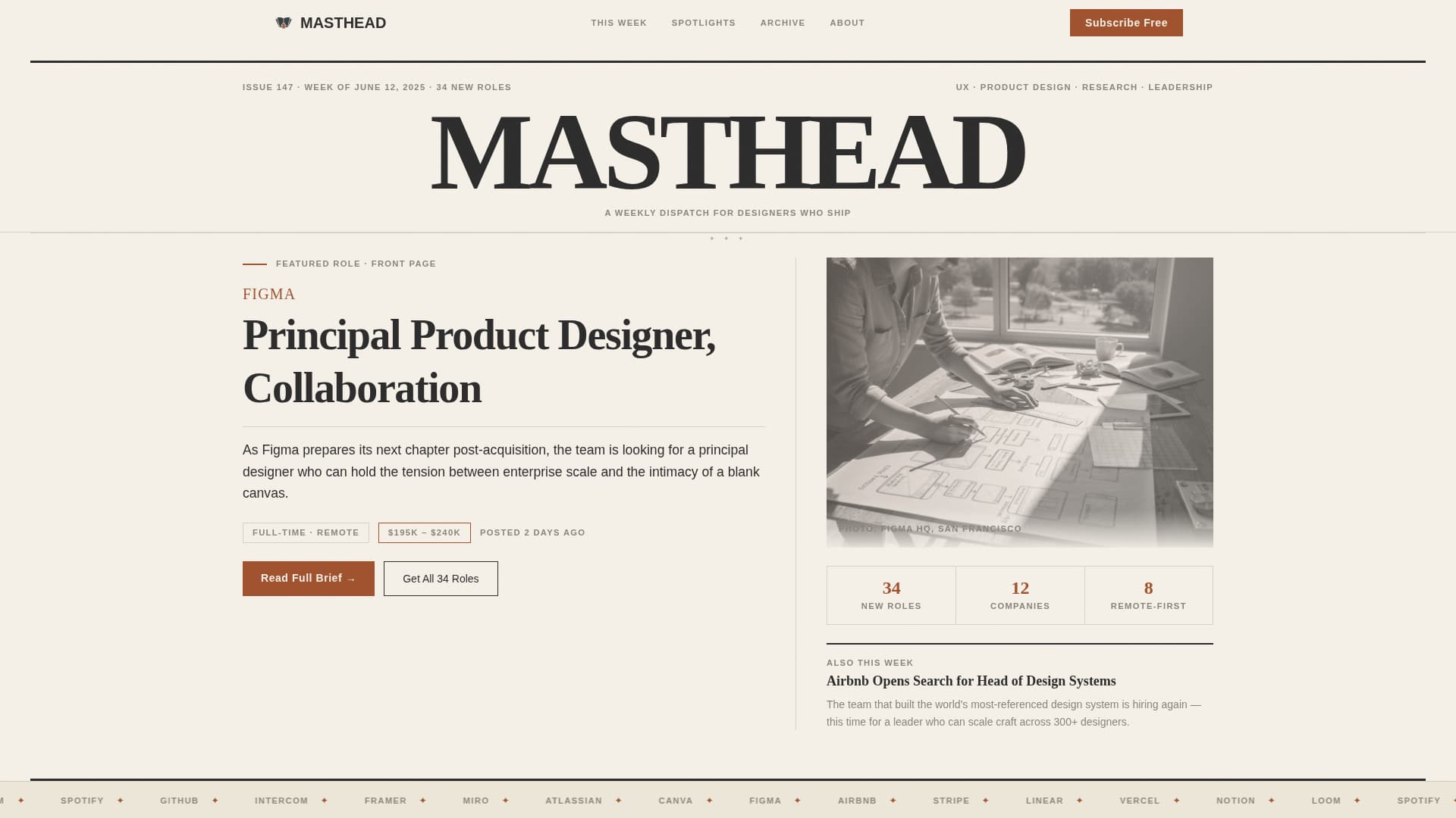 Masthead - Editorial UX Design Landing Page Template