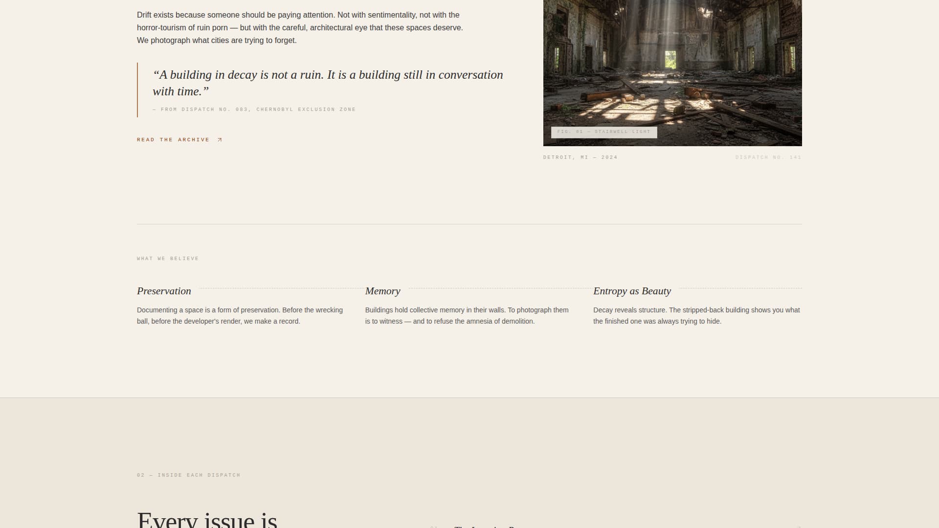 Drift - Evocative Urbex Landing Page Template