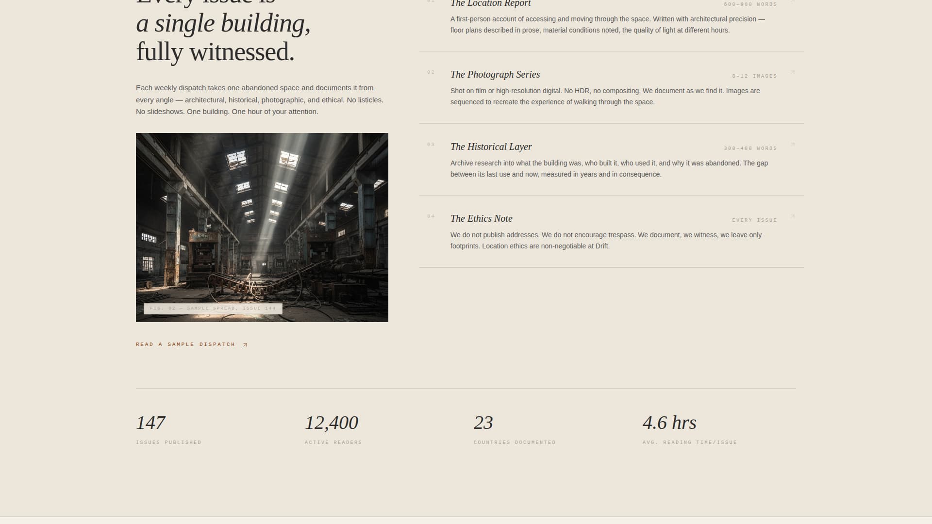 Drift - Evocative Urbex Landing Page Template