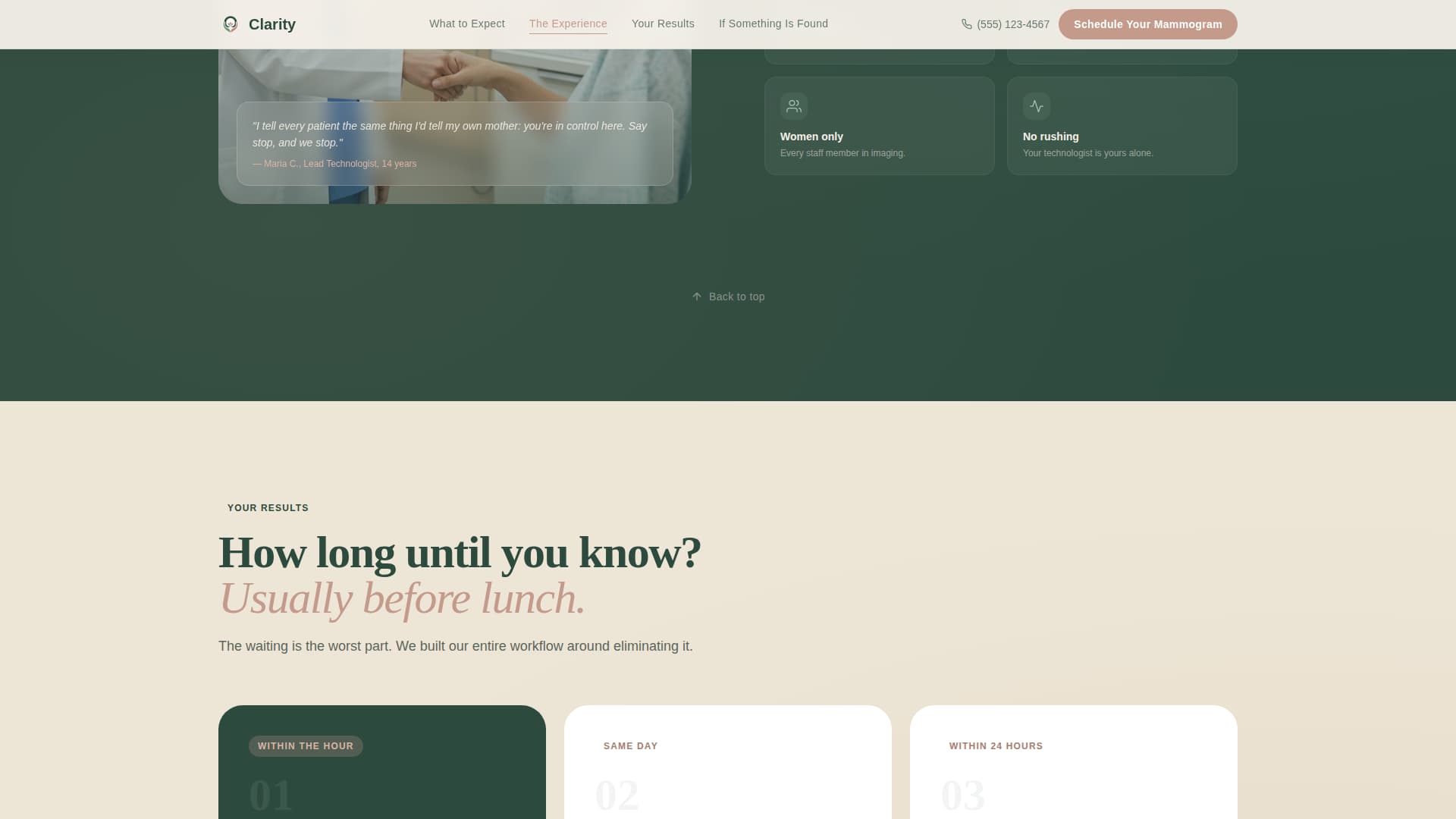 Clarity - Compassionate Mammography Landing Page Template