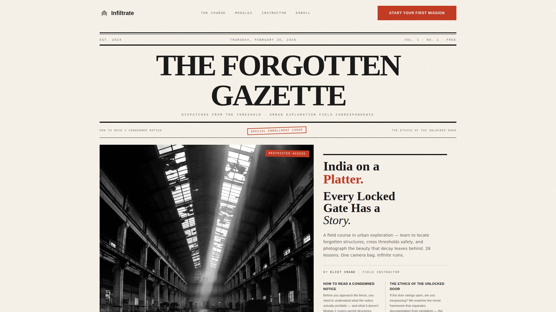Infiltrate - Compelling Urbex Landing Page Template