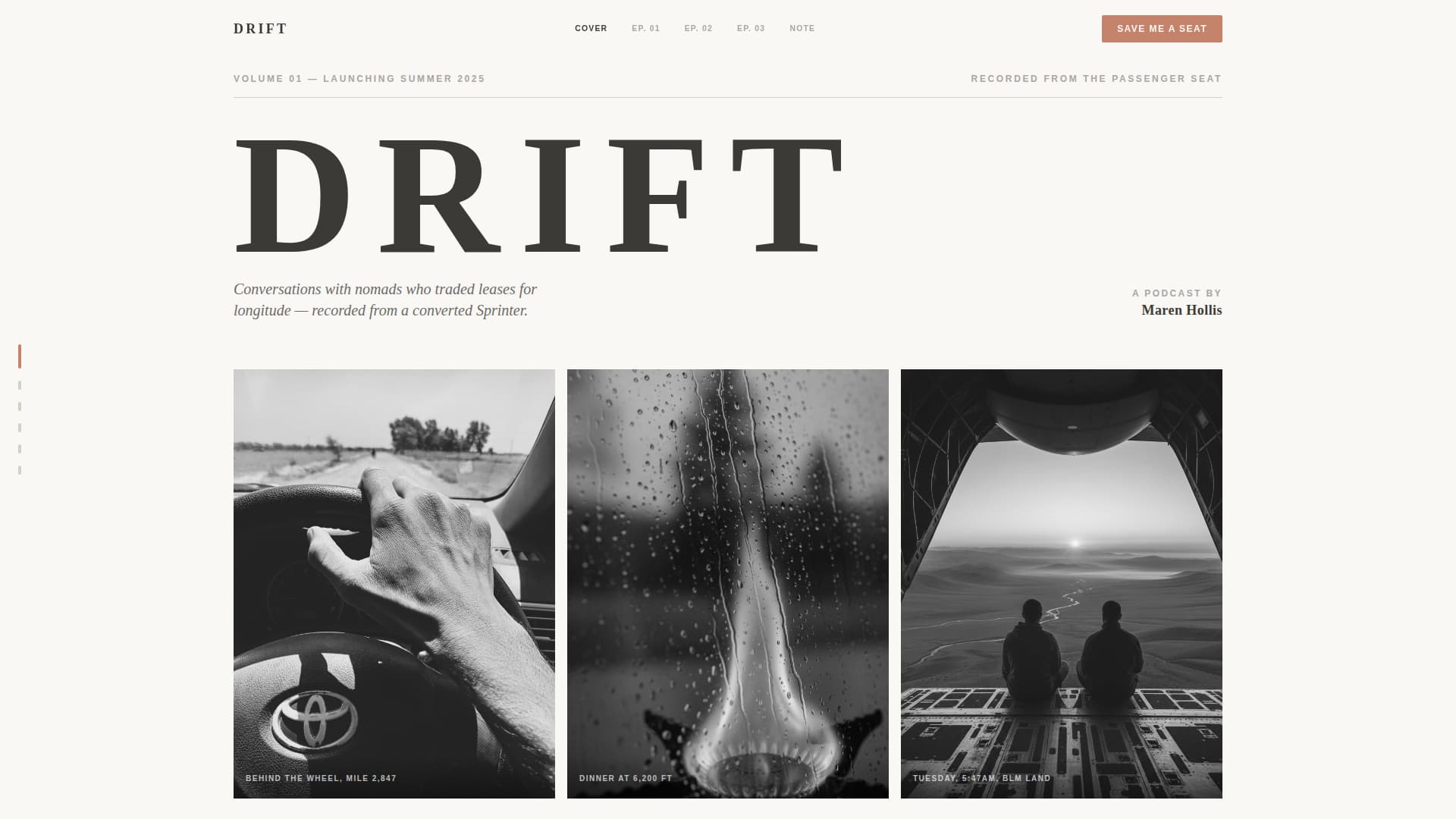 Drift - Wanderlust Nomad Landing Page Template