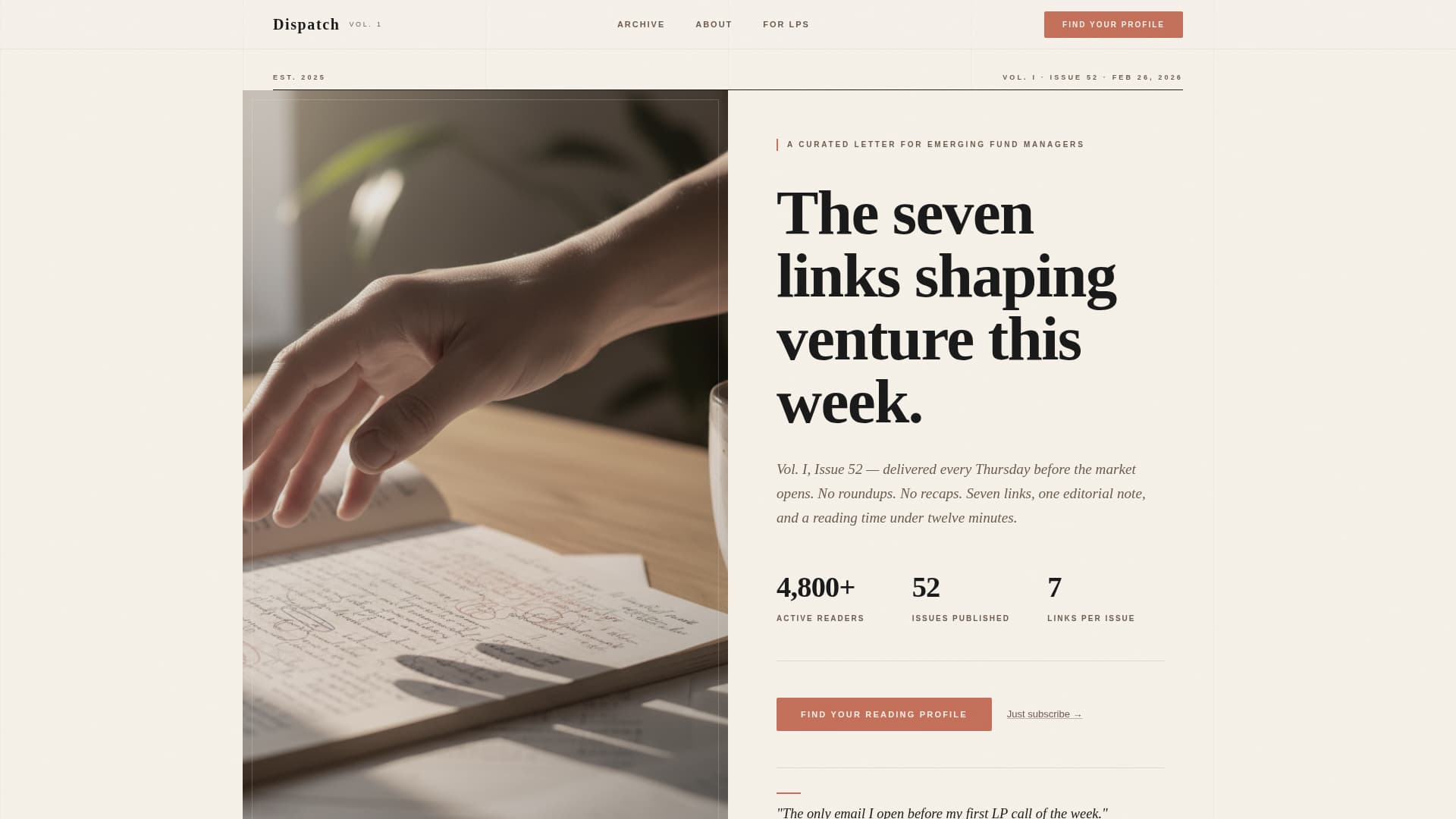 Dispatch - Authoritative Venture Capital Landing Page Template