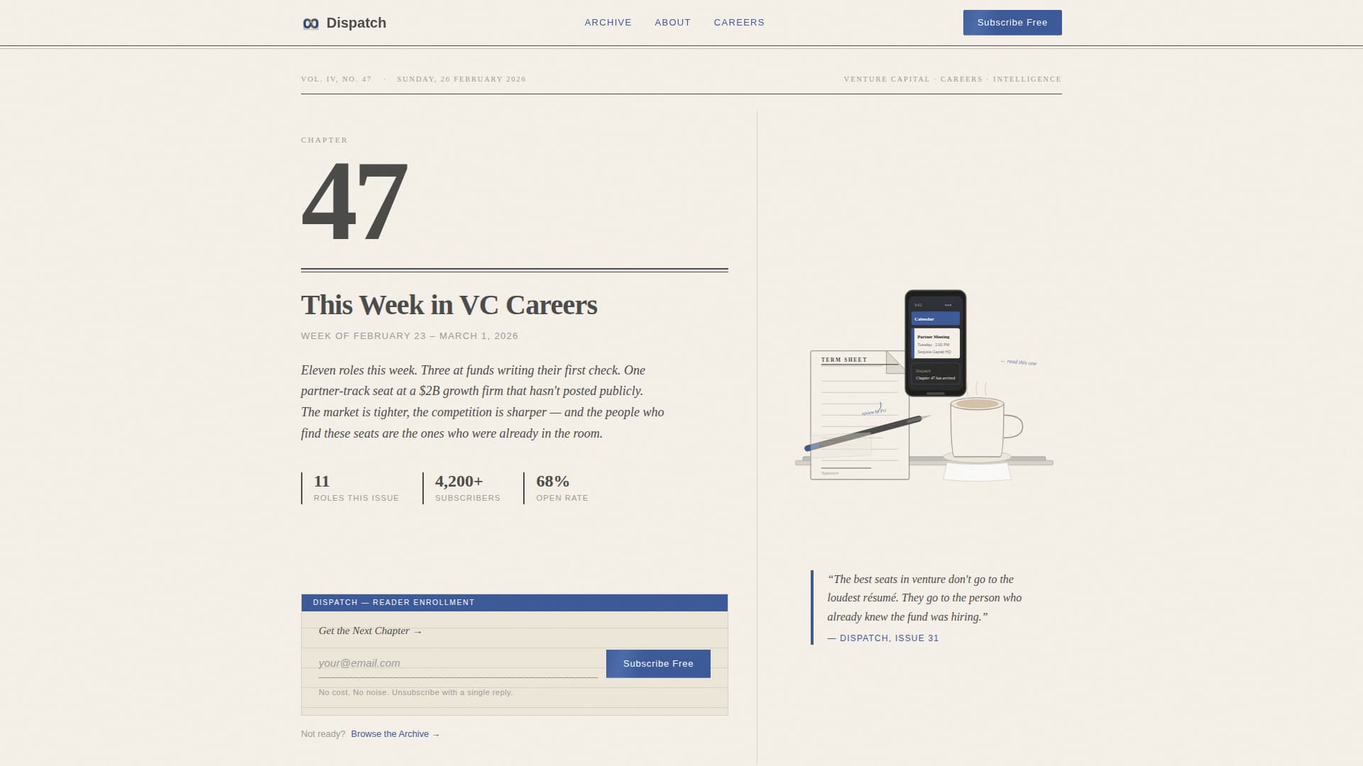 Dispatch - Curated Venturecapital Landing Page Template