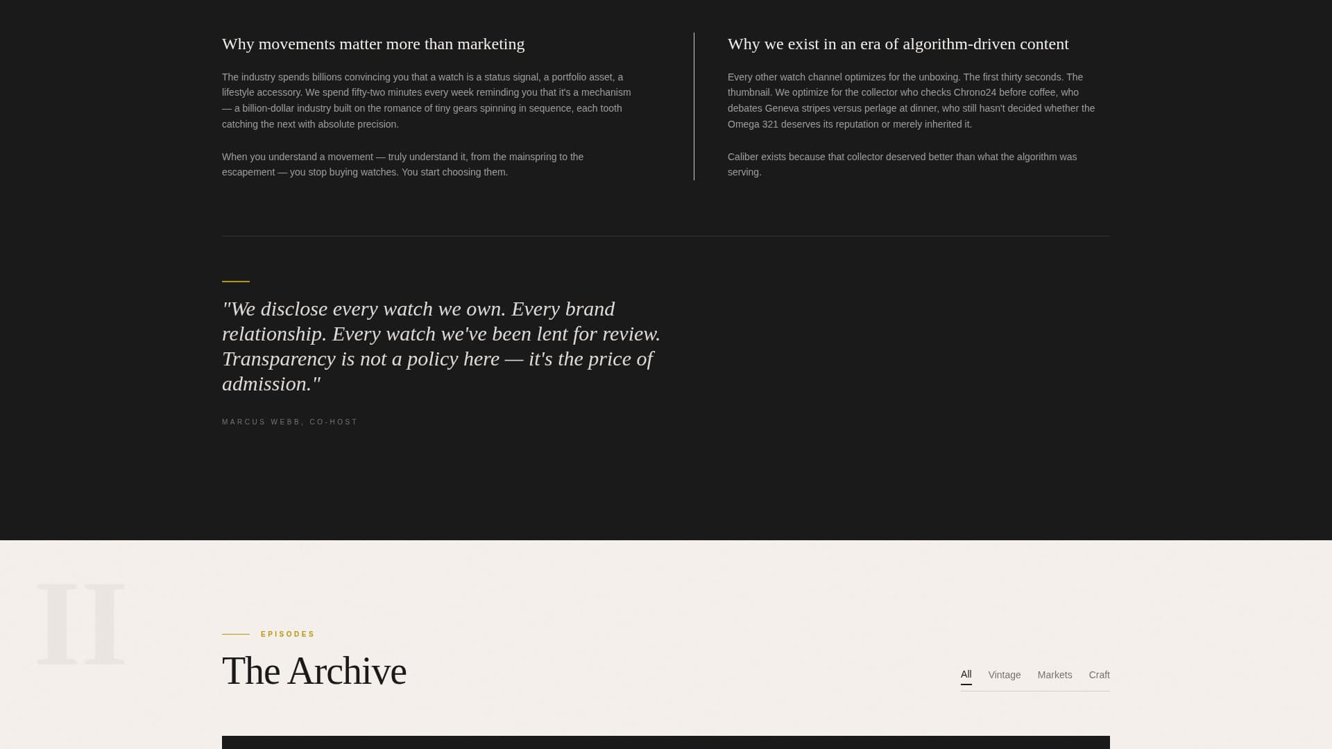 Caliber - Authoritative Horology Landing Page Template