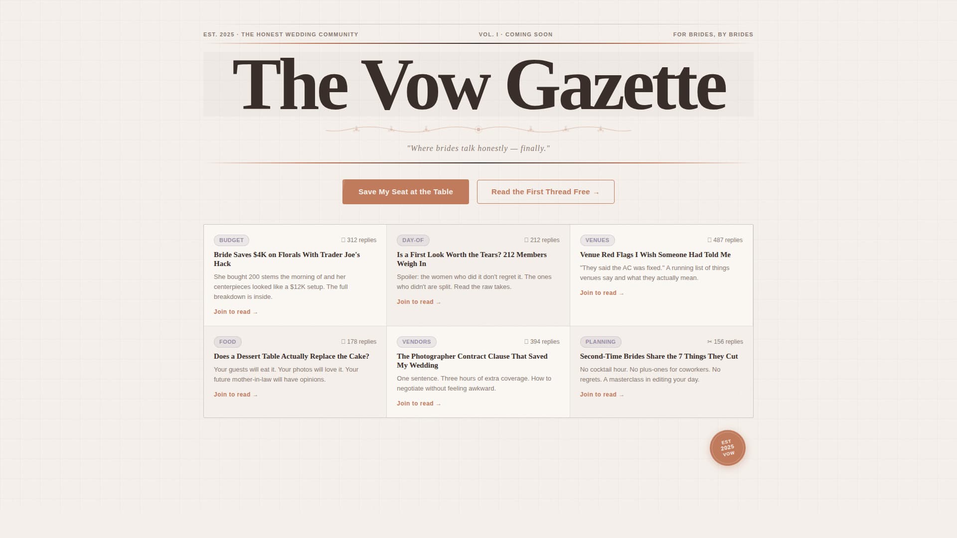 Vow - Heartfelt Weddingcommunity Landing Page Template