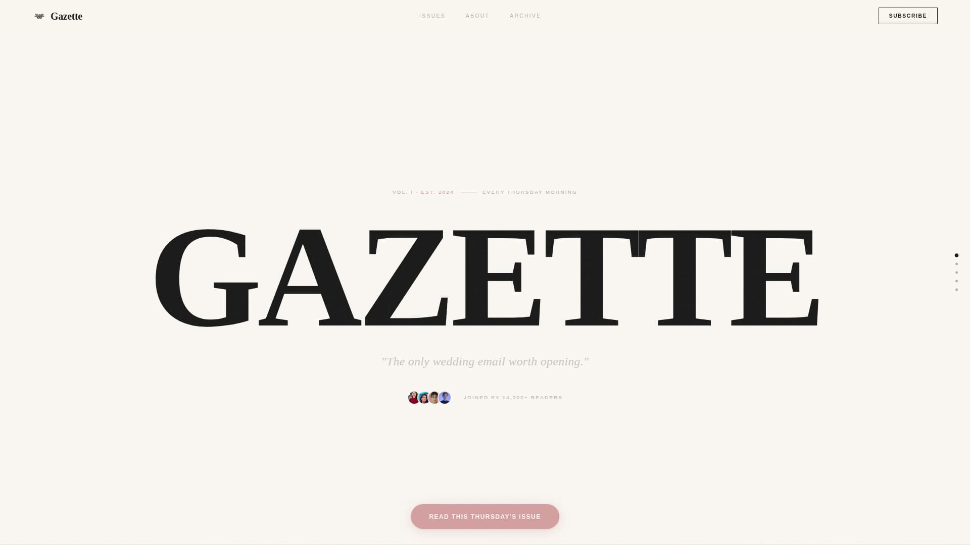 Gazette - Editorial Wedding Landing Page Template