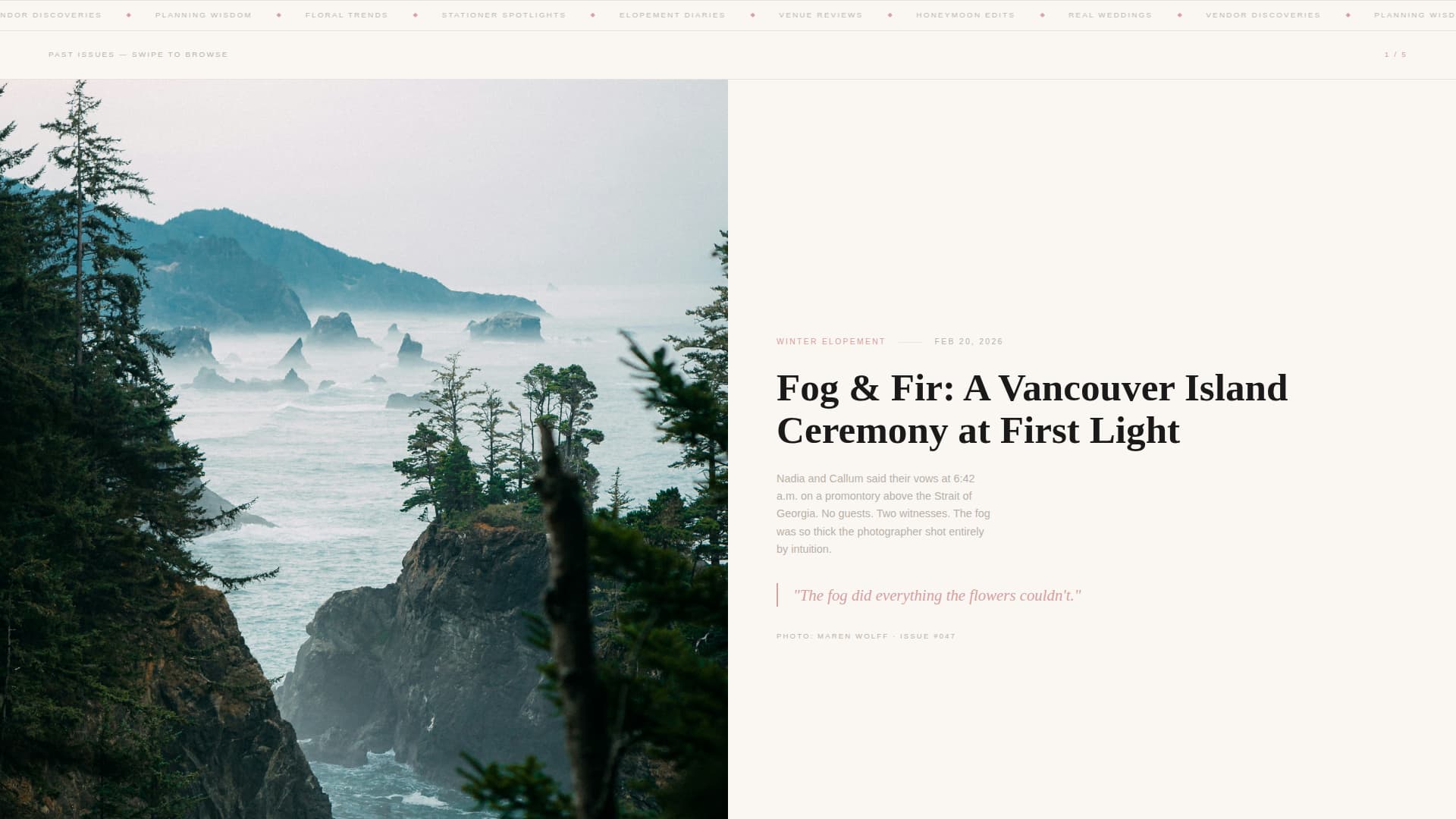 Gazette - Editorial Wedding Landing Page Template