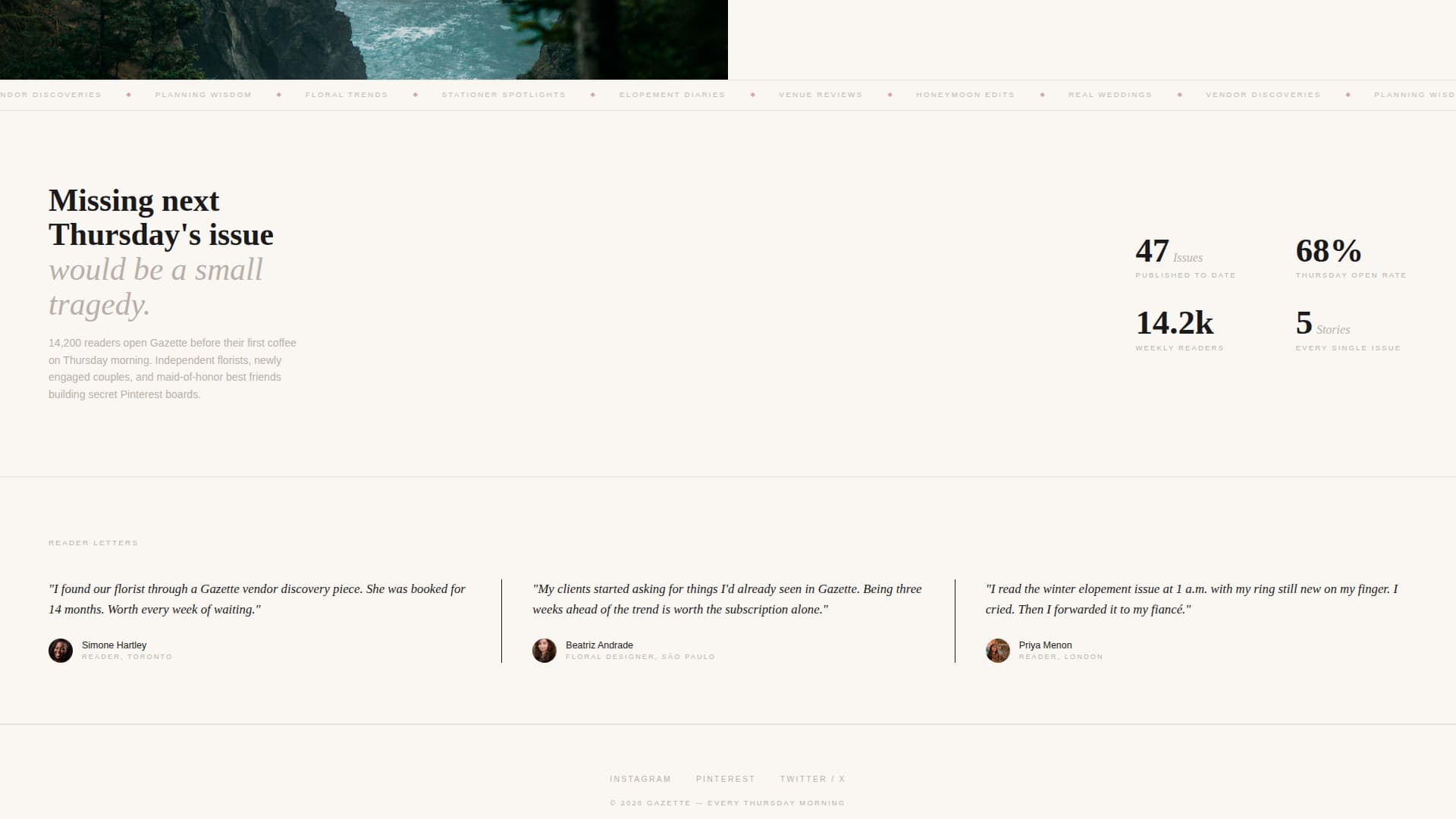 Gazette - Editorial Wedding Landing Page Template