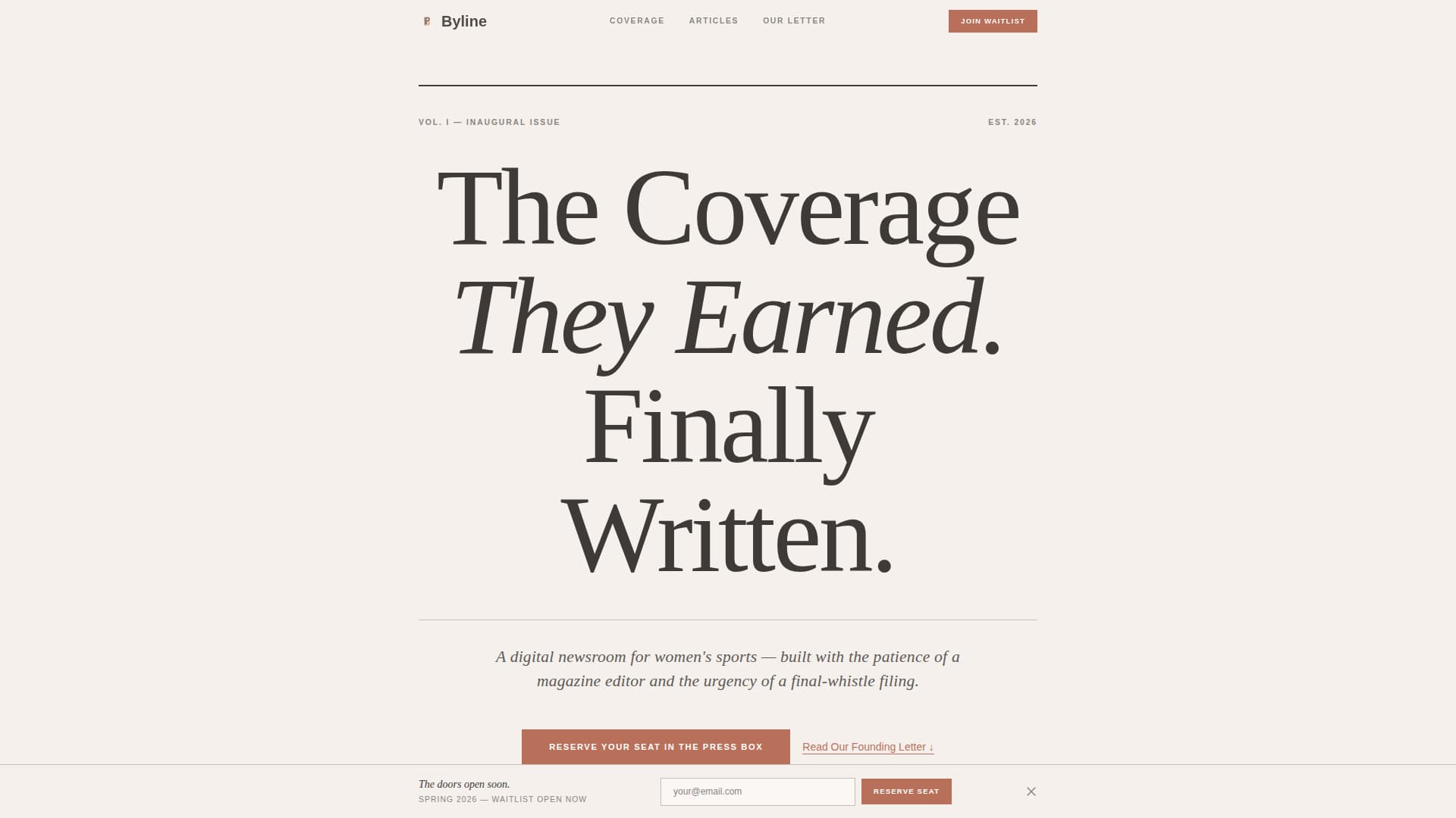 Byline - Editorial Womenssports Landing Page Template