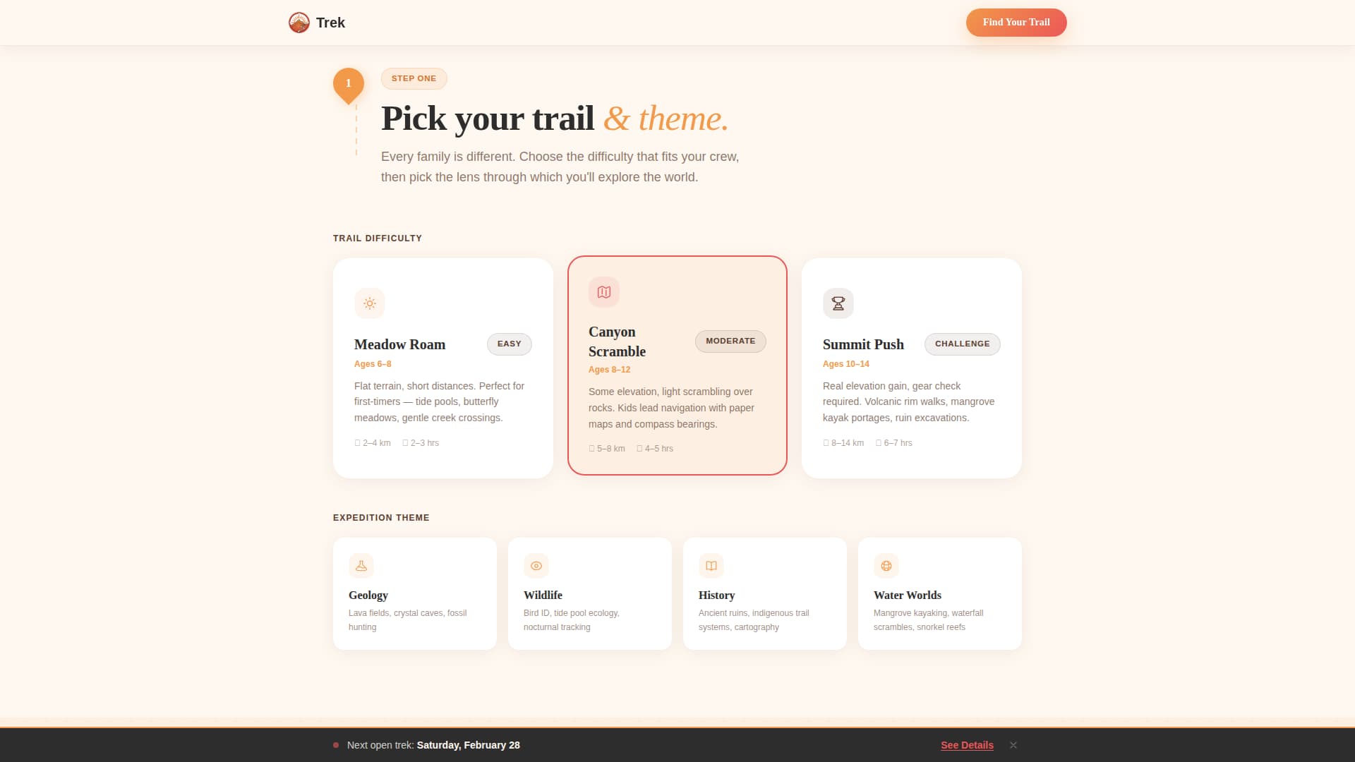 Trek - Adventurous Family Travel Landing Page Template
