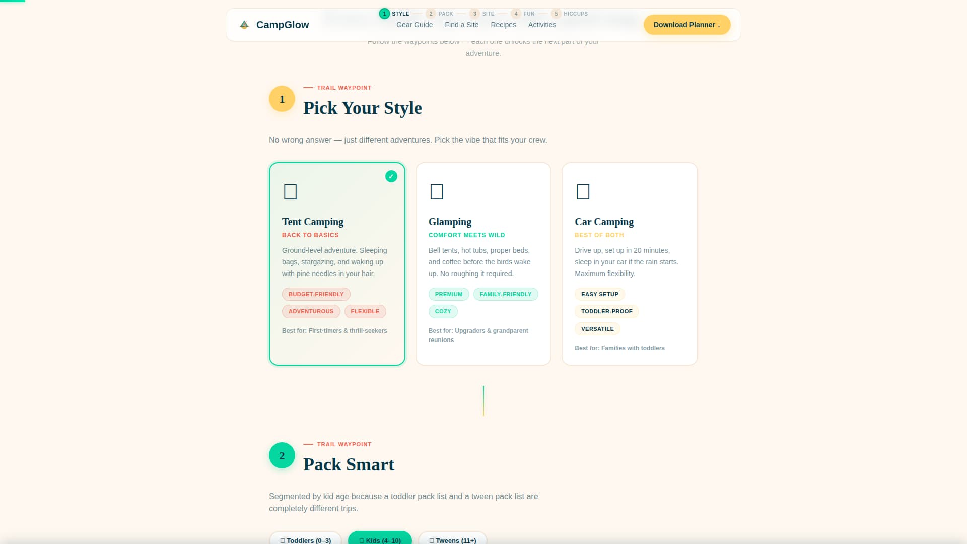Campglow - Cheerful Family Camping Landing Page Template