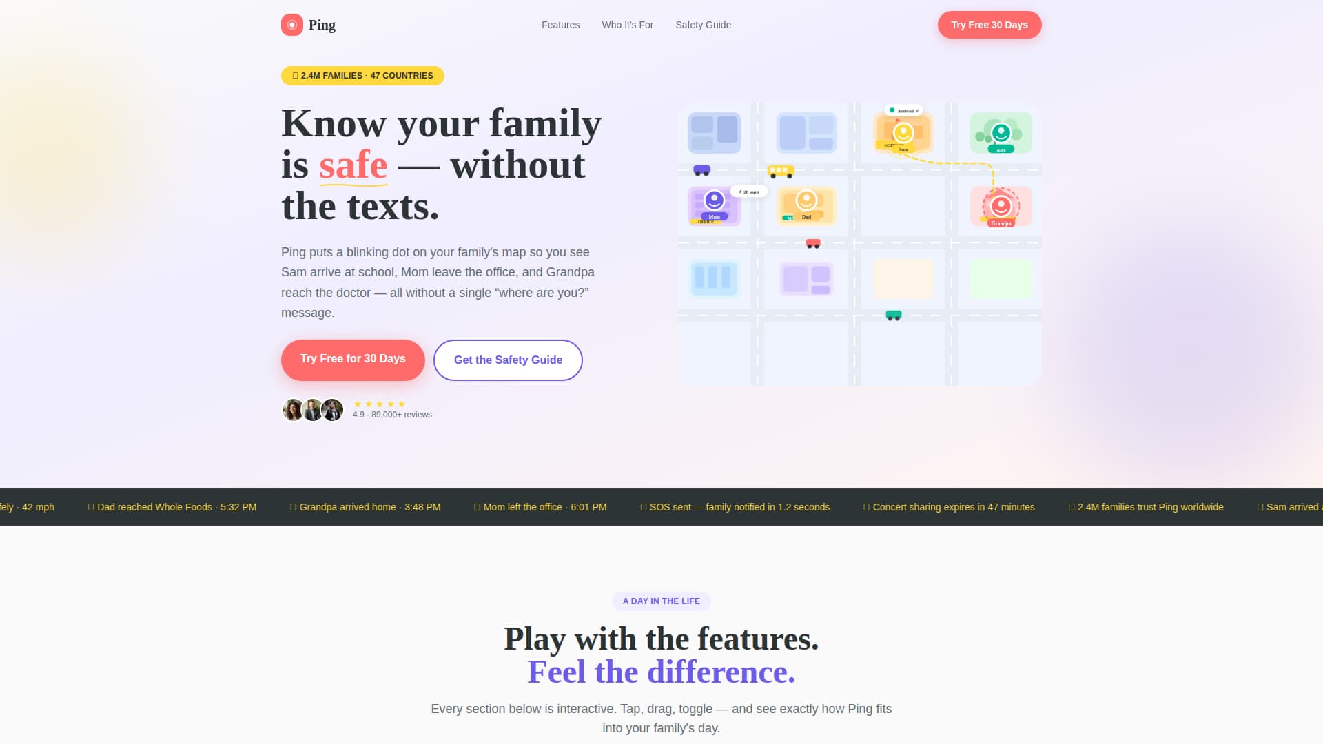 Ping - Playful Family Tracking Landing Page Template