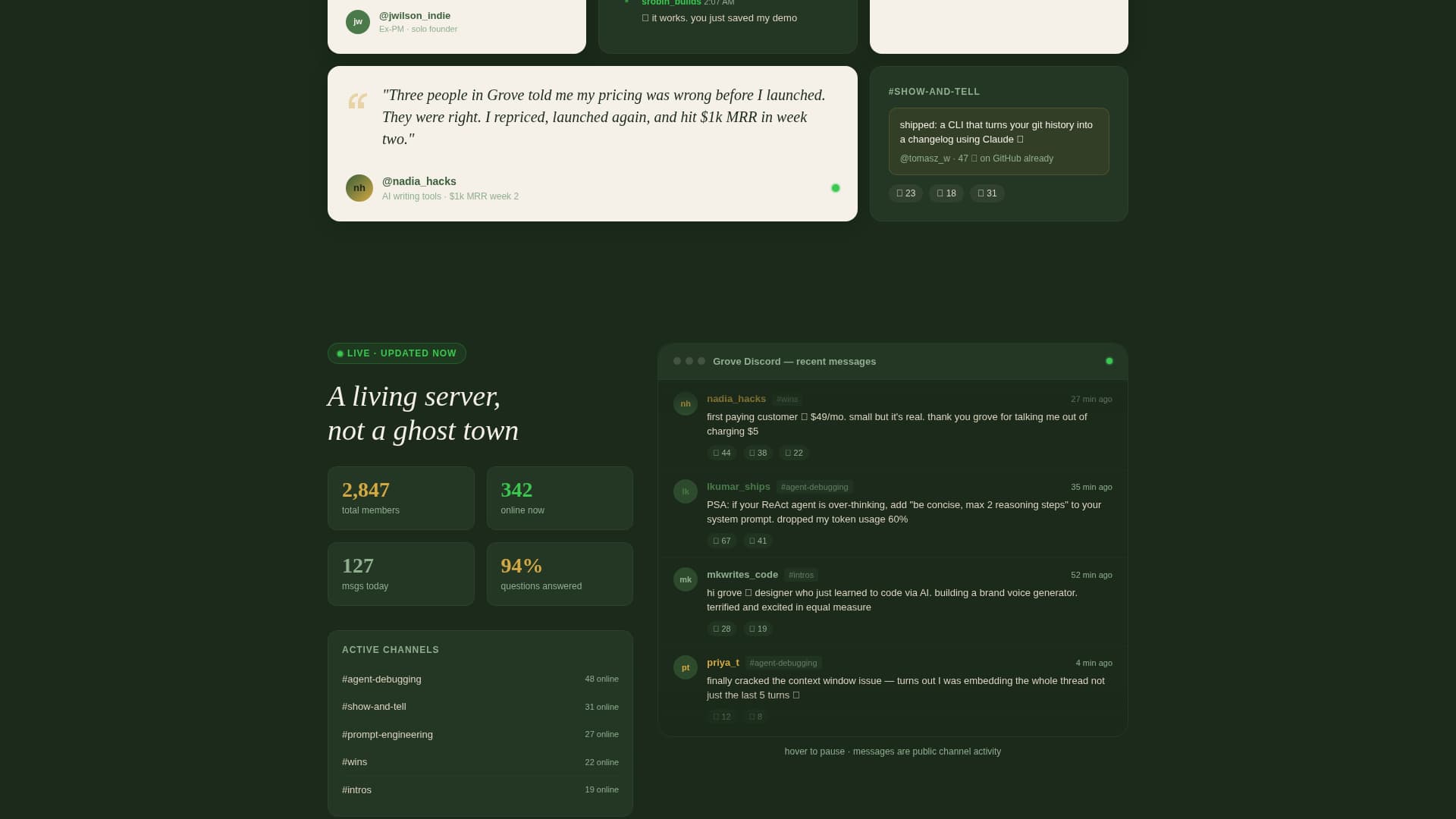 Grove - Thriving AI Builders Landing Page Template