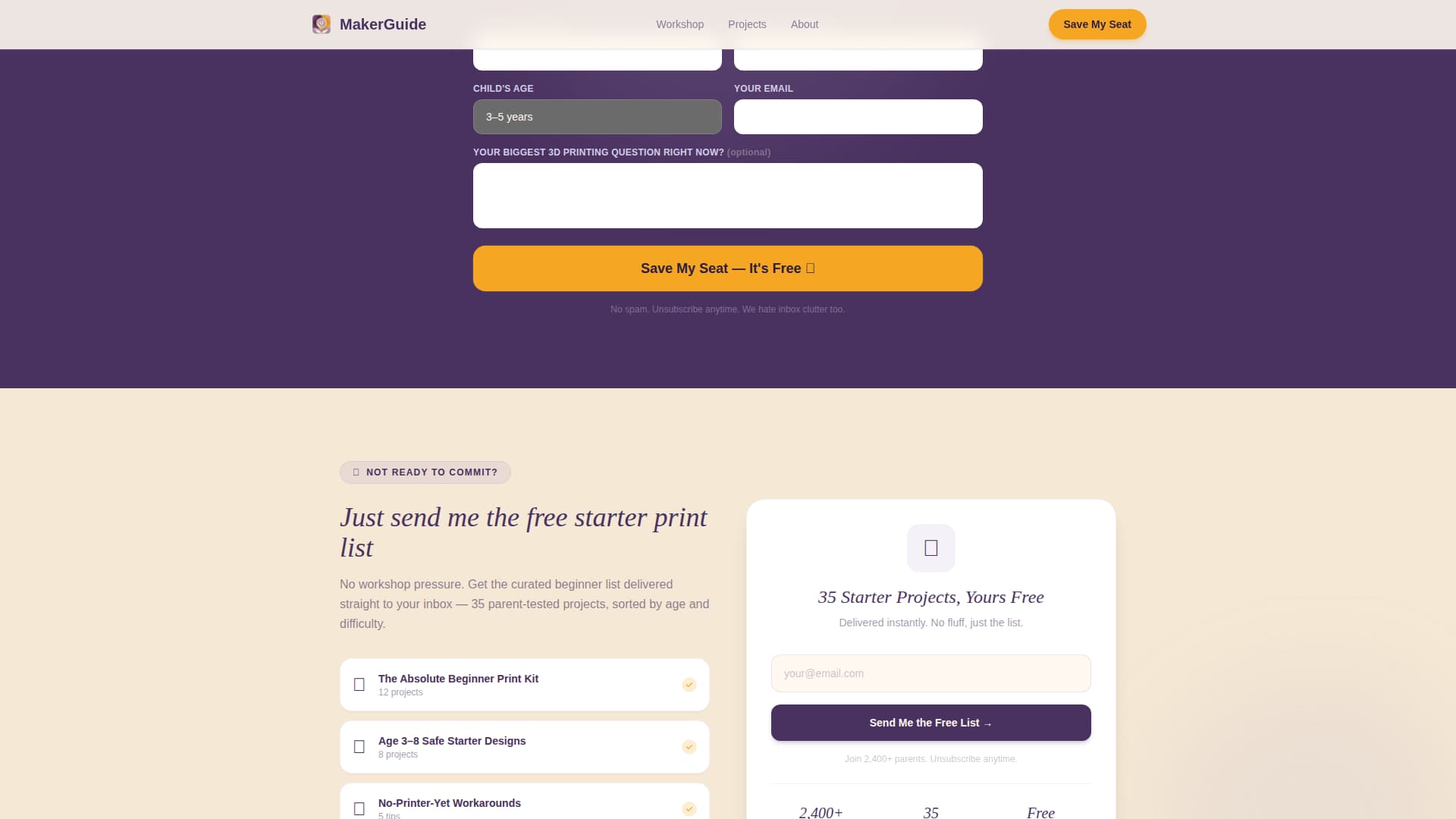 Maker - Inspiring Kids 3D Printing Landing Page Template