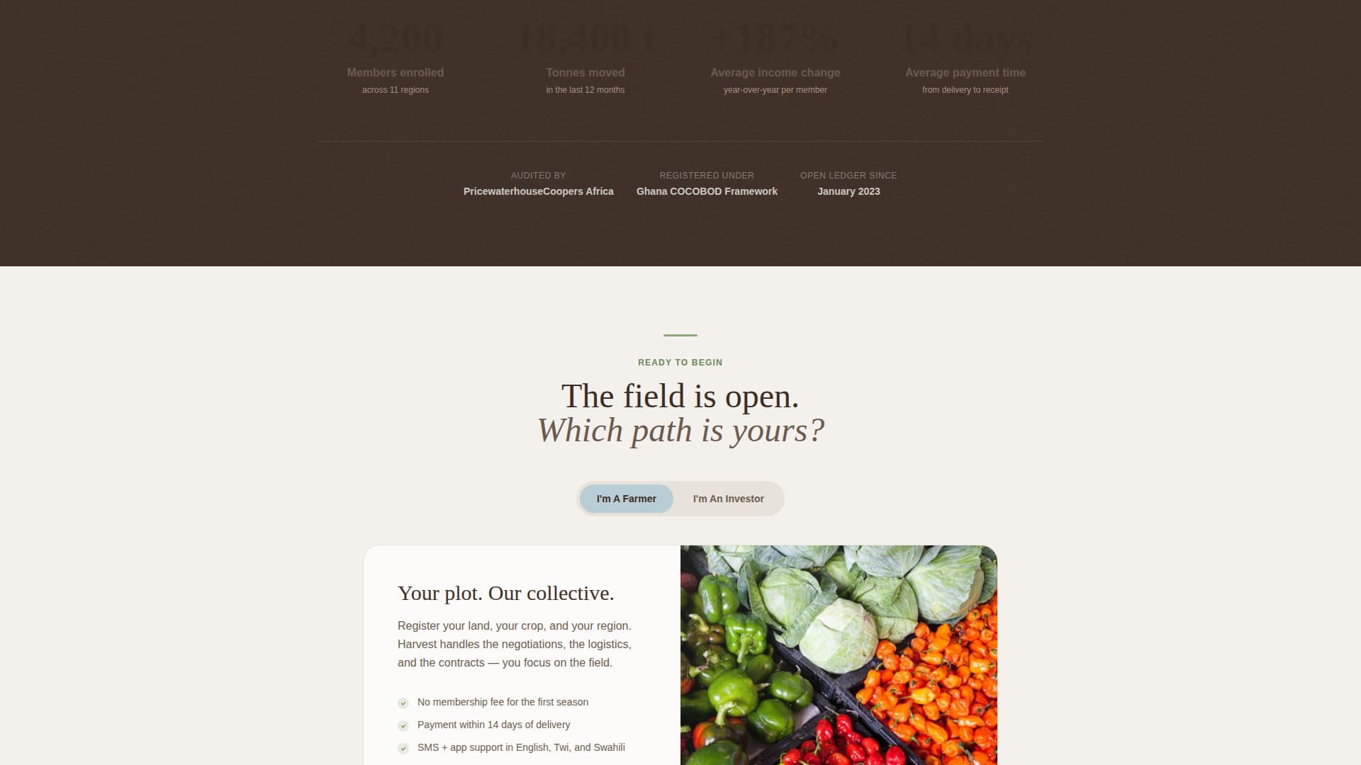 Harvest - Collective Farming Landing Page Template