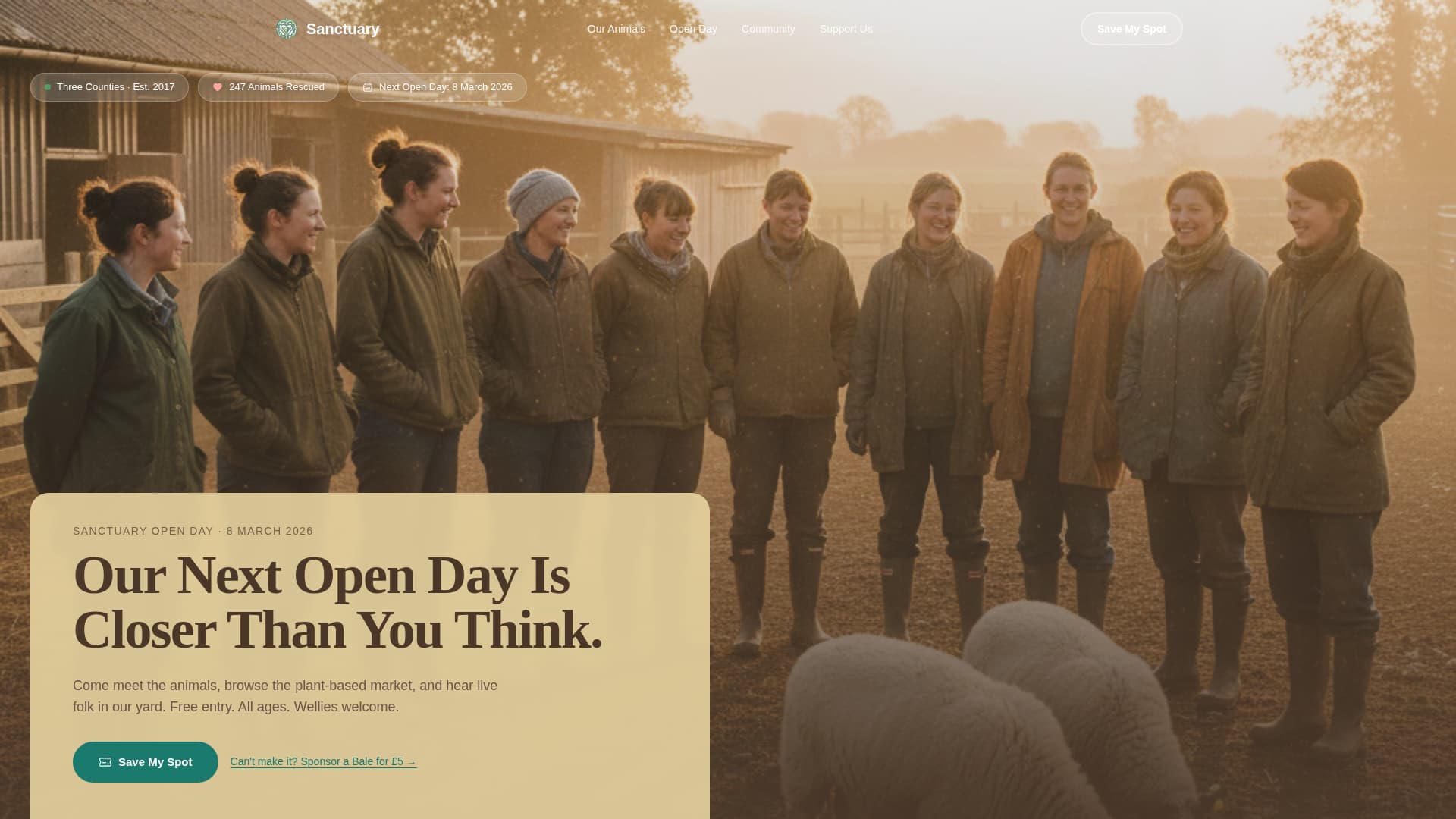 Sanctuary - Heartfelt Animalrights Landing Page Template