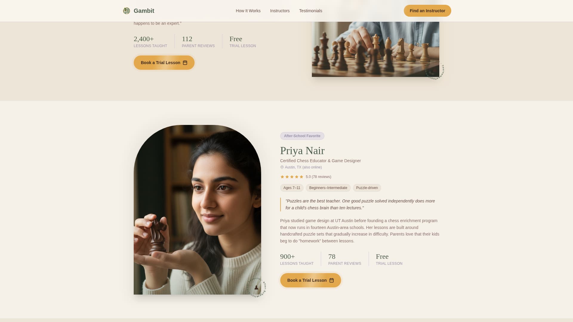 Gambit - Trusted Chess Instructor Landing Page Template