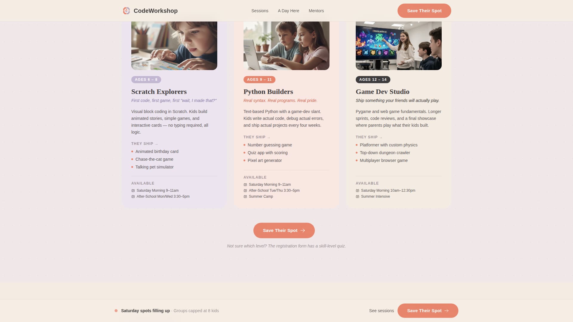 Workshop - Inspiring Kids Coding Landing Page Template