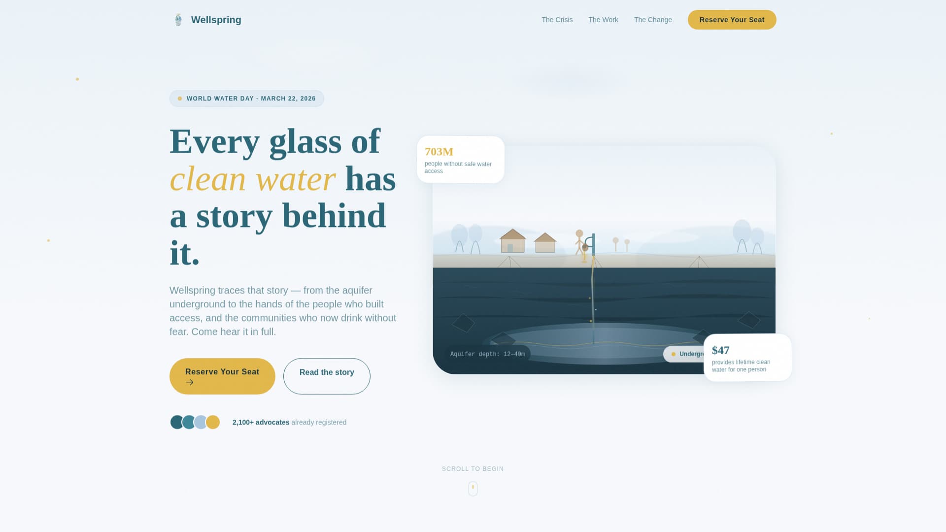 Wellspring - Transformative Cleanwater Landing Page Template
