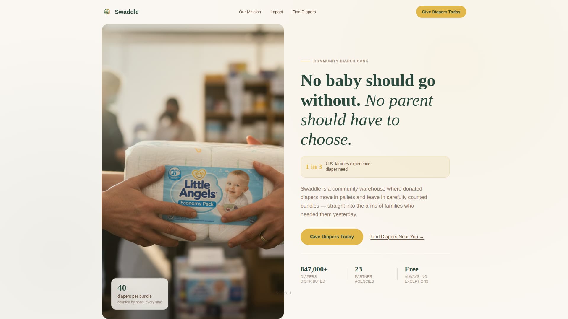 Swaddle - Heartfelt Diaperbank Landing Page Template