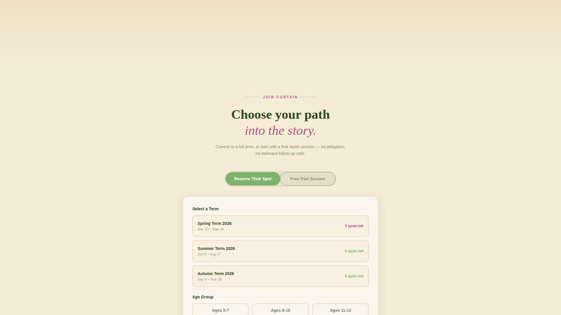 Curtain — Immersive Performing Arts Landing Page Template