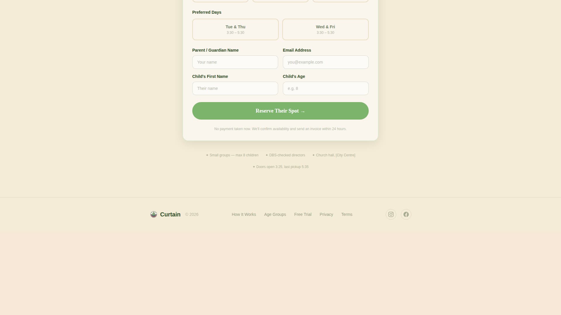 Curtain — Immersive Performing Arts Landing Page Template