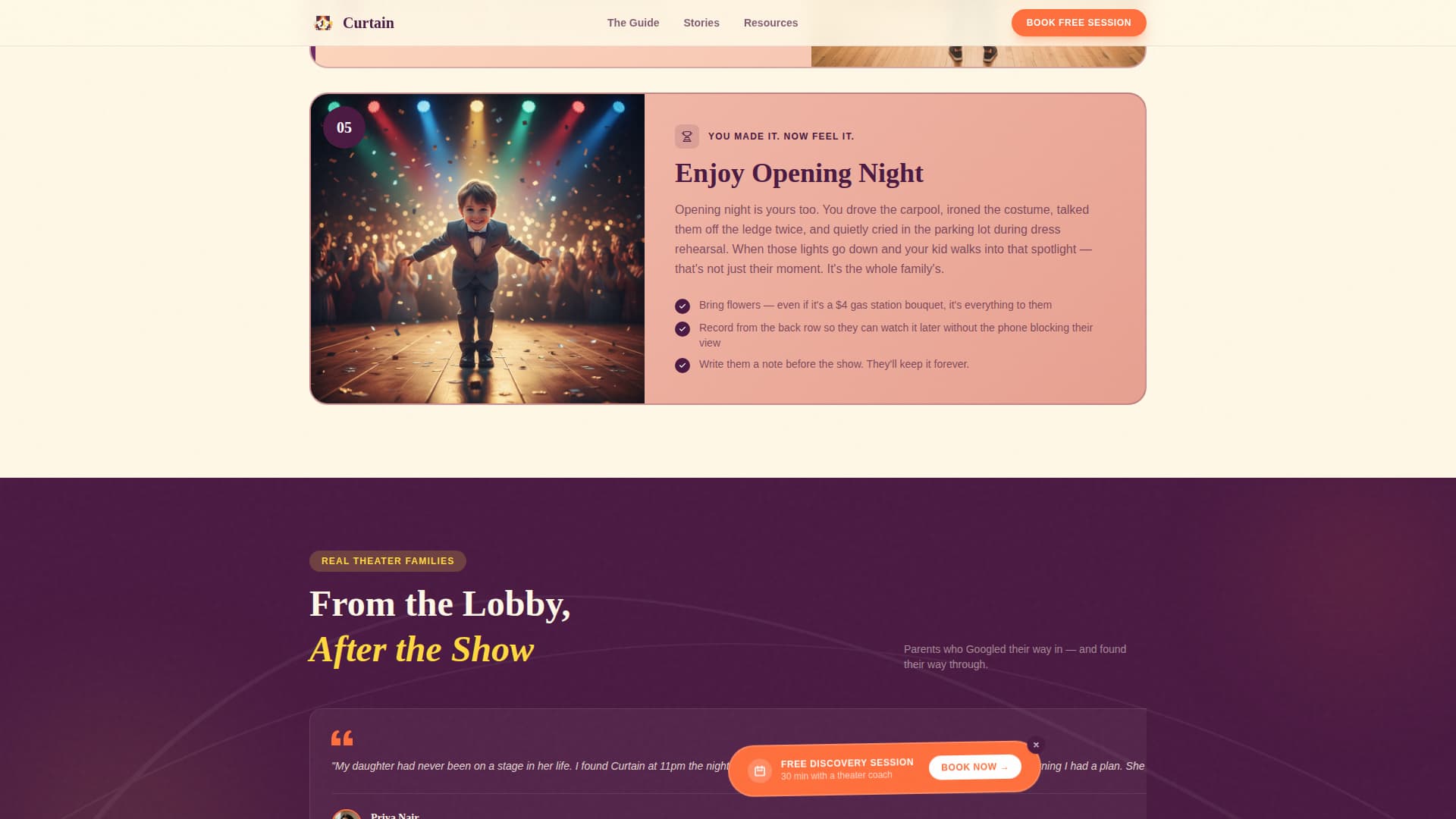 Curtain — Interactive Theatrical Production Landing Page Template
